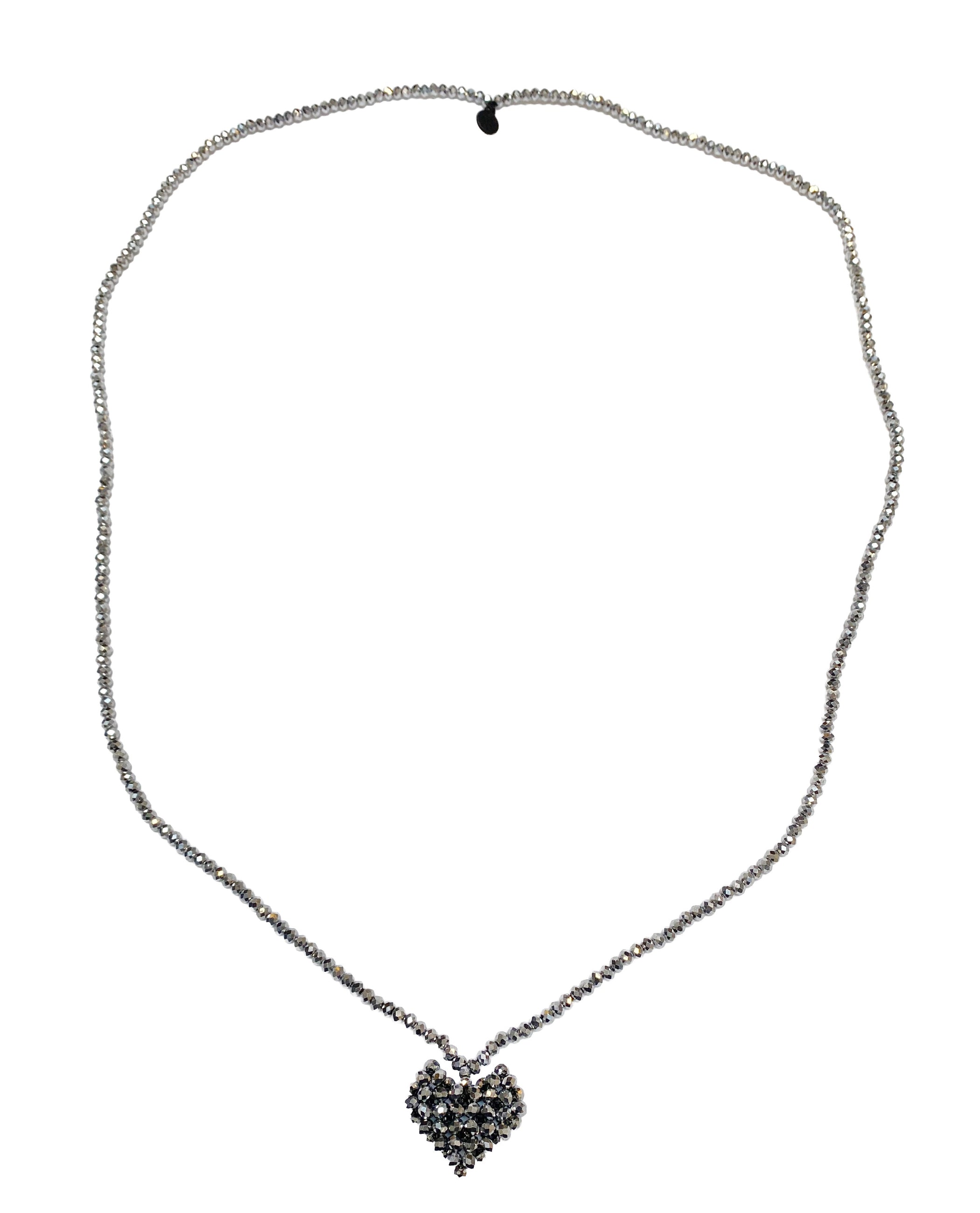 PLU Across Heart Extra-Long Necklace in Silver
