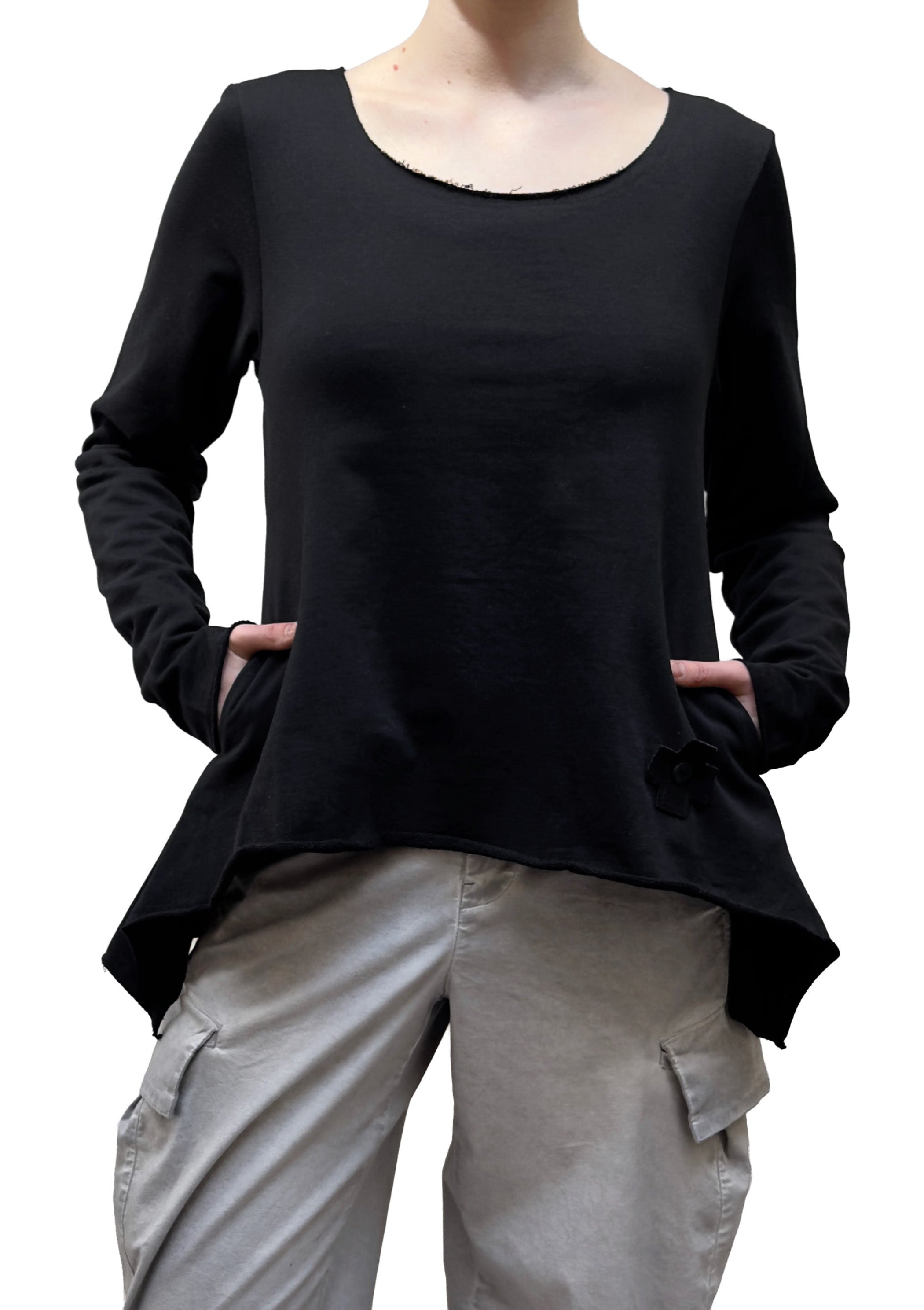 PLU French Terry Pocketed A-line Pullover in Black