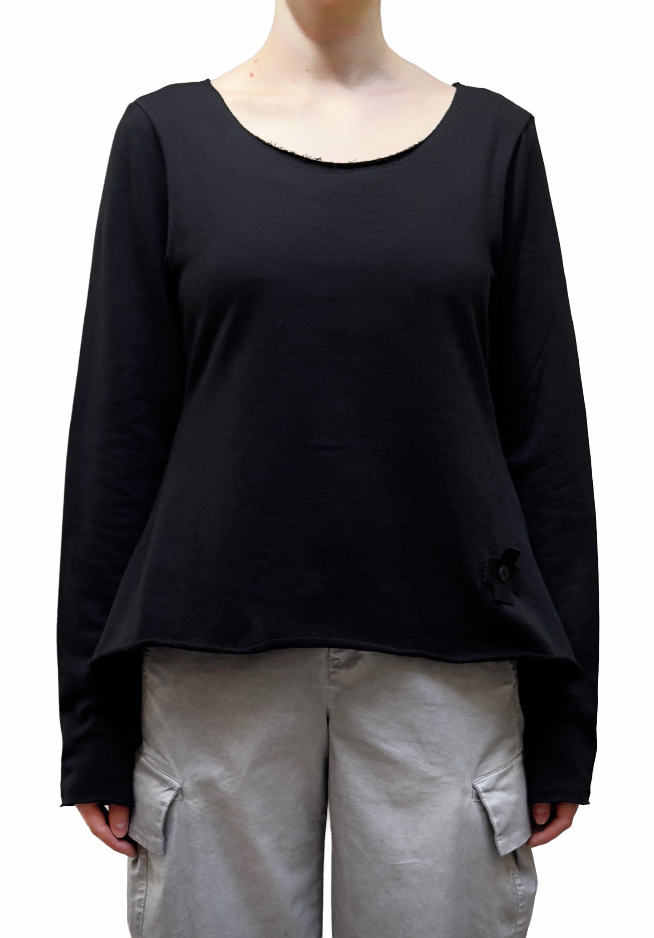 PLU French Terry Pocketed A-line Pullover in Black