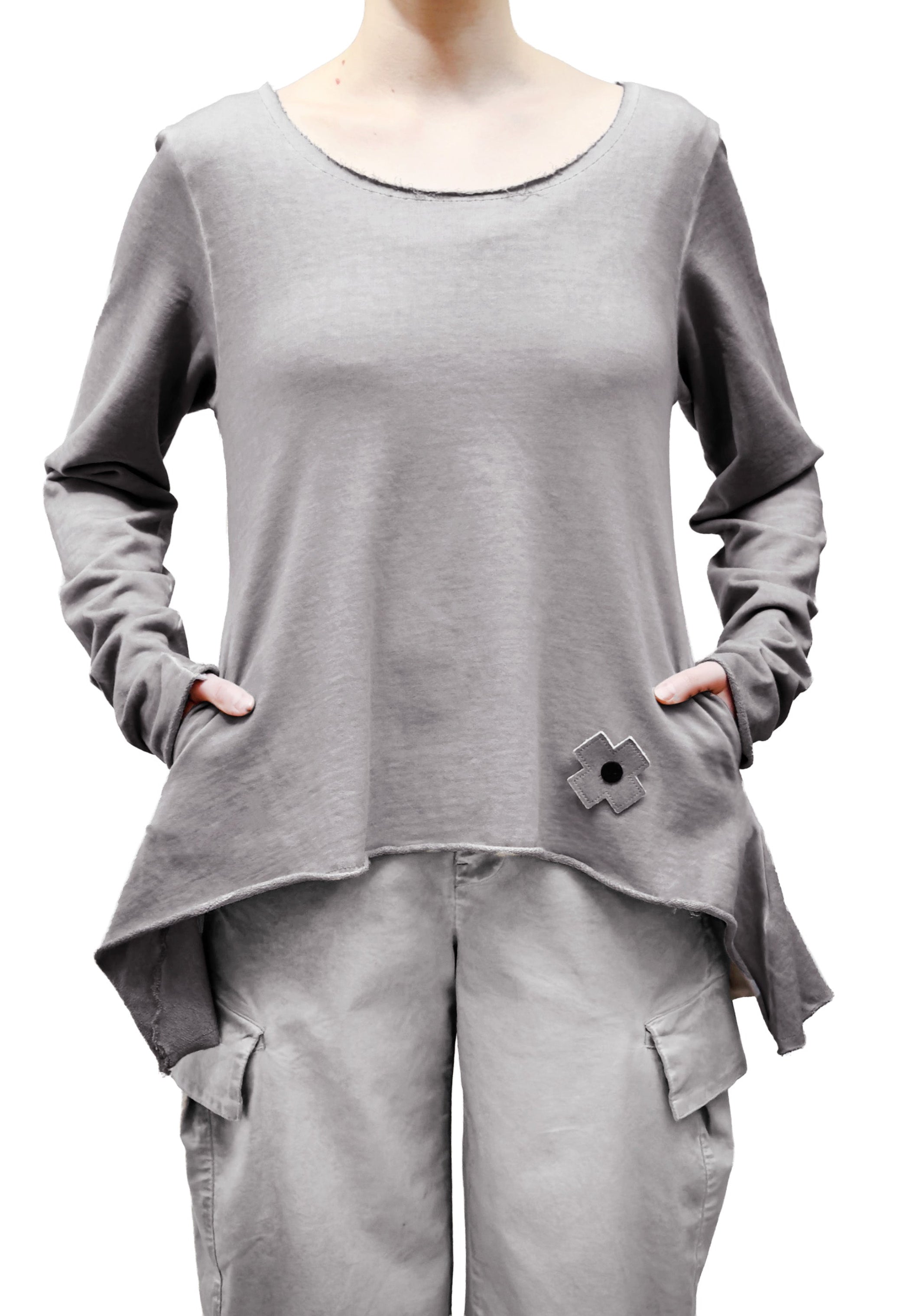 PLU French Terry Pocketed A-line Pullover in Cement