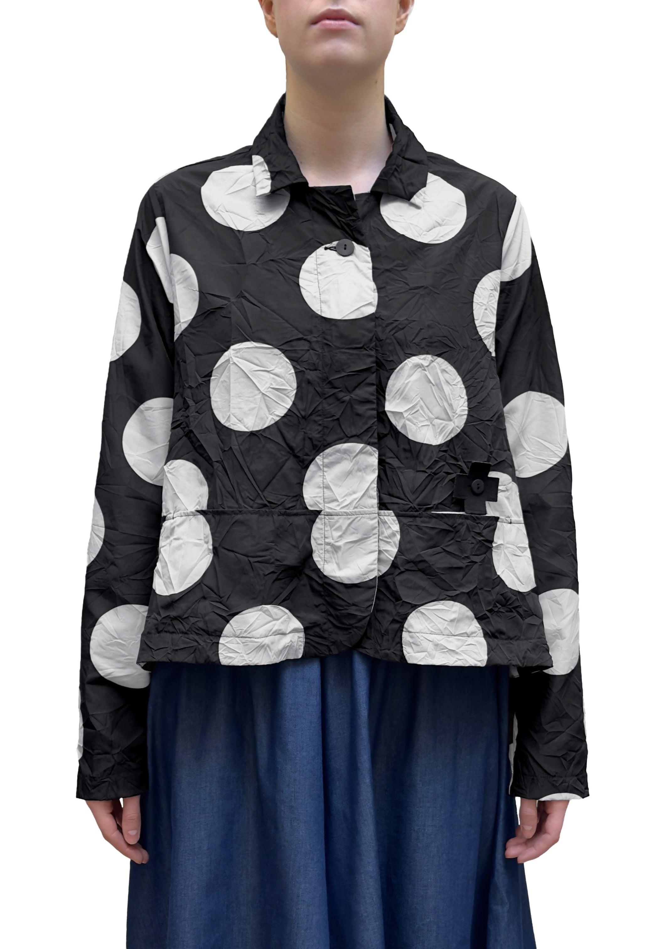 PLU Crinkle Bow Jacket in Black and White Dots