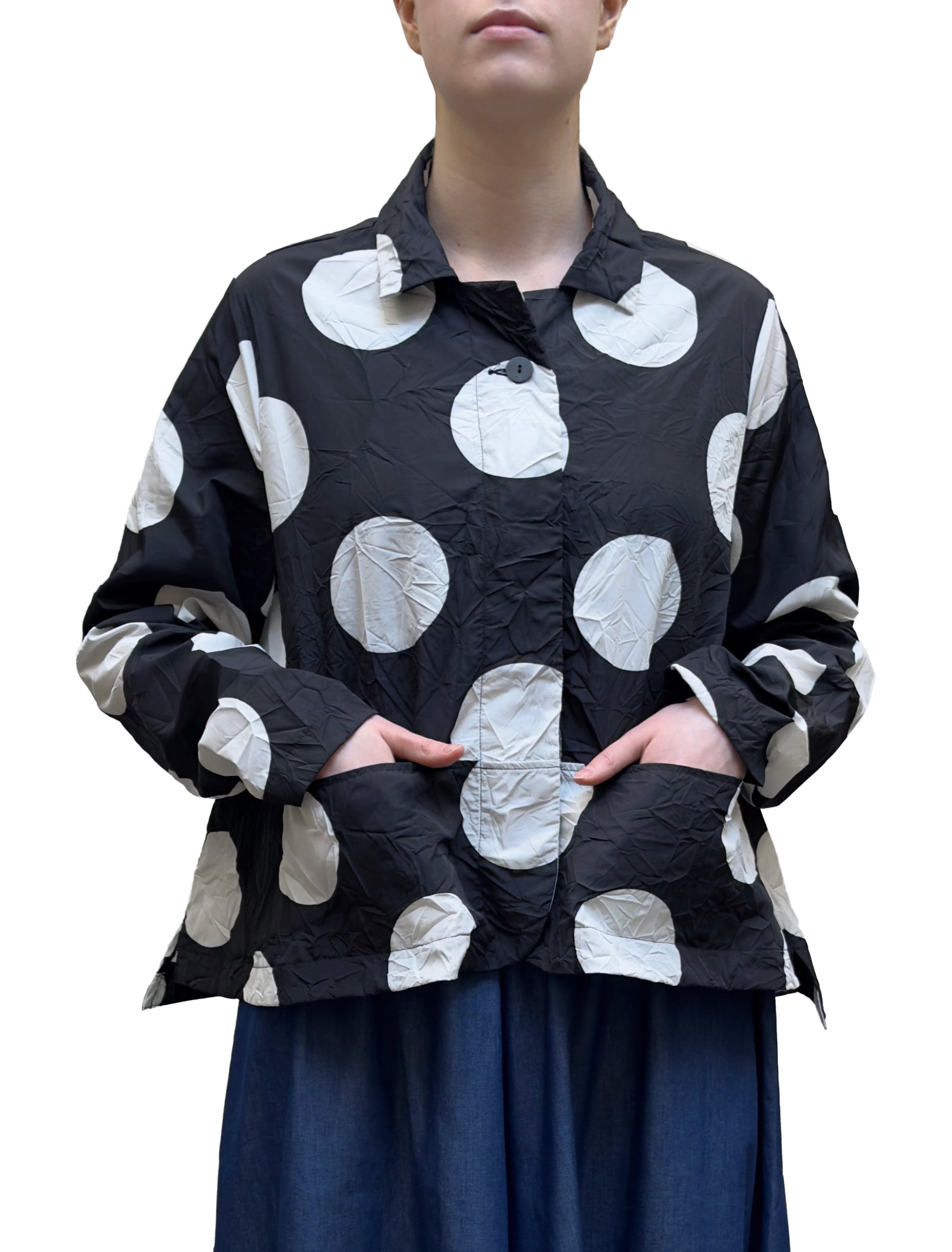 PLU Crinkle Bow Jacket in Black and White Dots