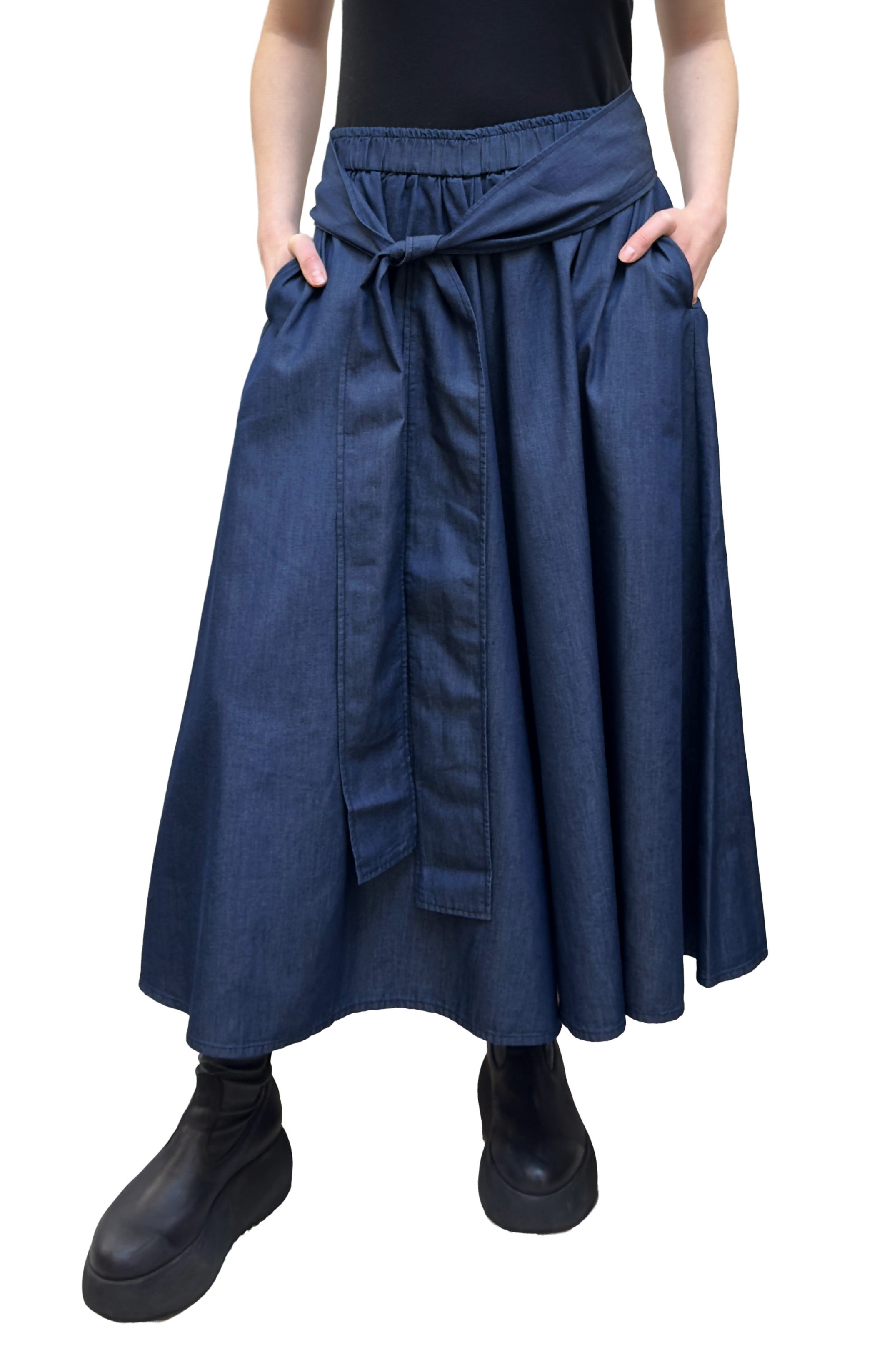 PLU Sash Belted Wide Leg Pant in Blue Denim