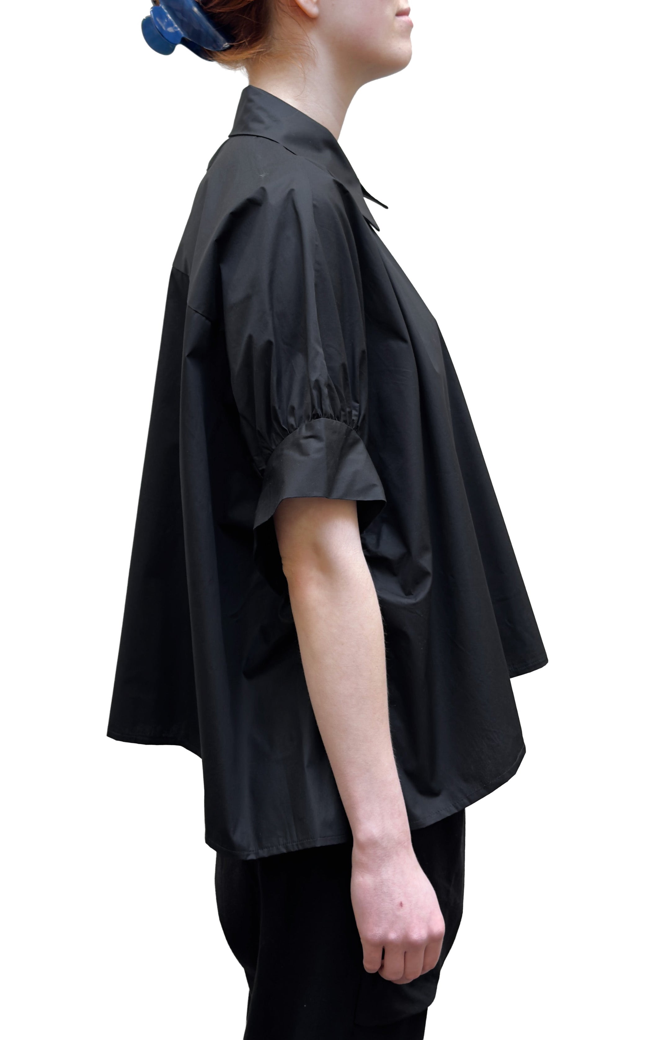 PLU Cropped Structured Button Down Blouse in Black
