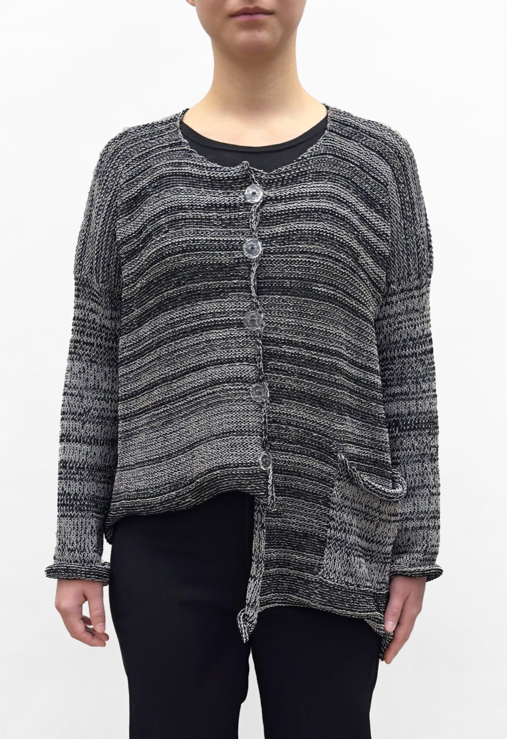 PAPER TEMPLES Long Sleeve Asymmetric Cardigan - Obsidian