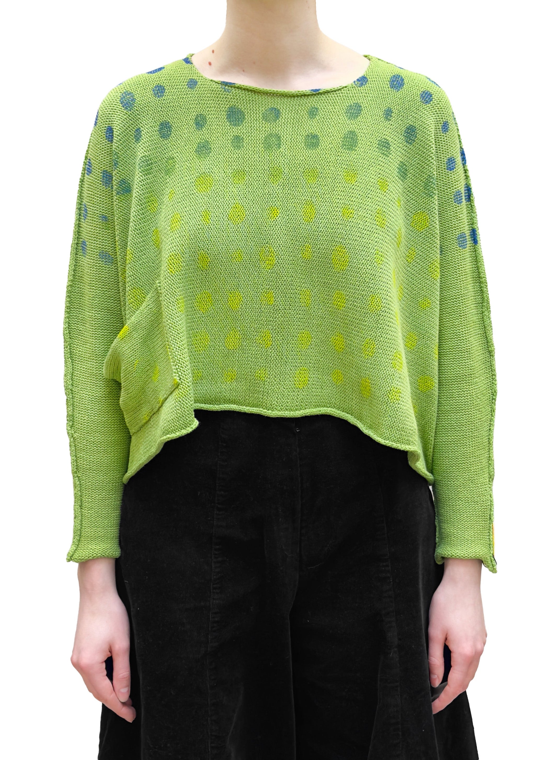 PAPER TEMPLES Dot Print Boxy Cropped Pullover In Green