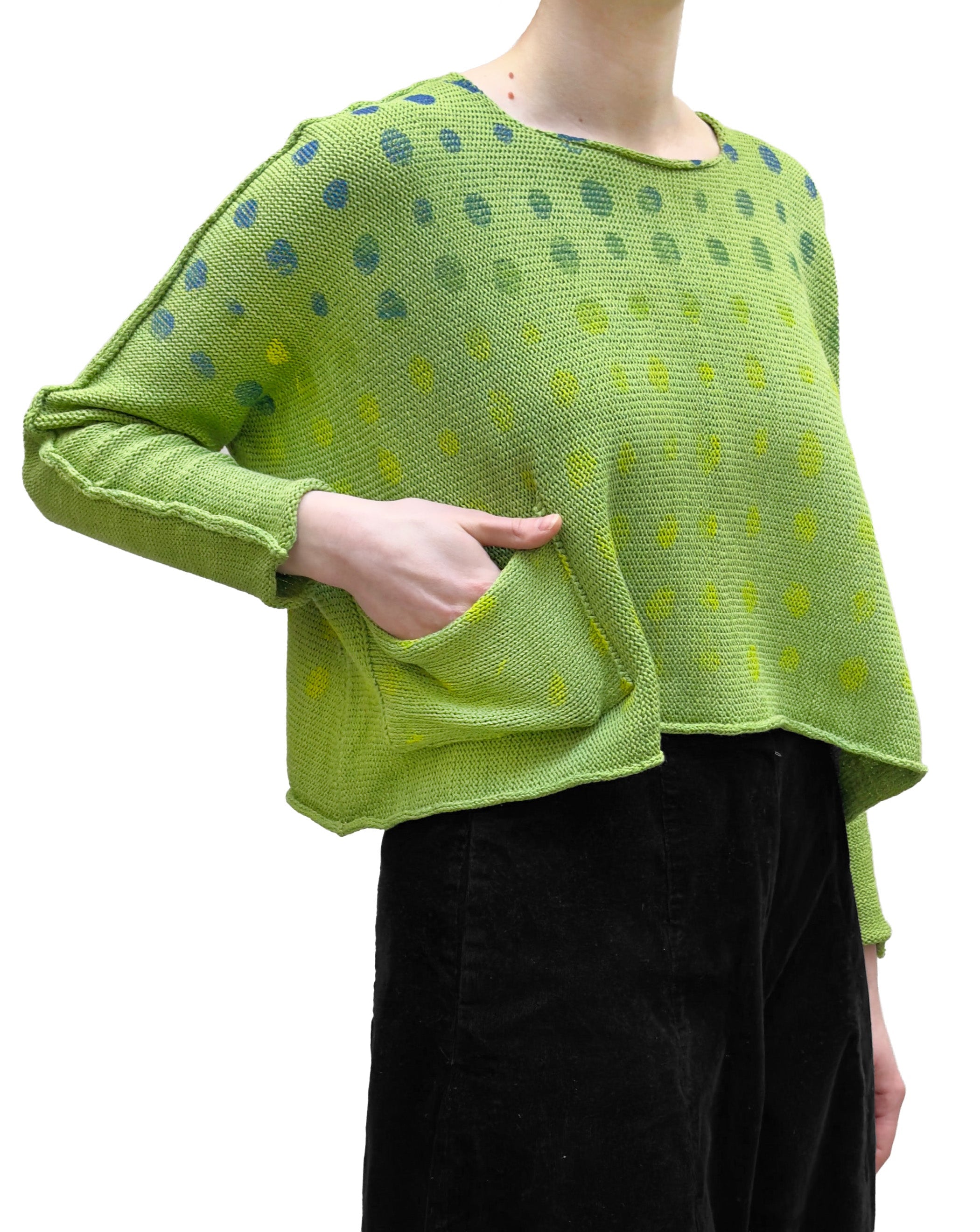 PAPER TEMPLES Dot Print Boxy Cropped Pullover In Green