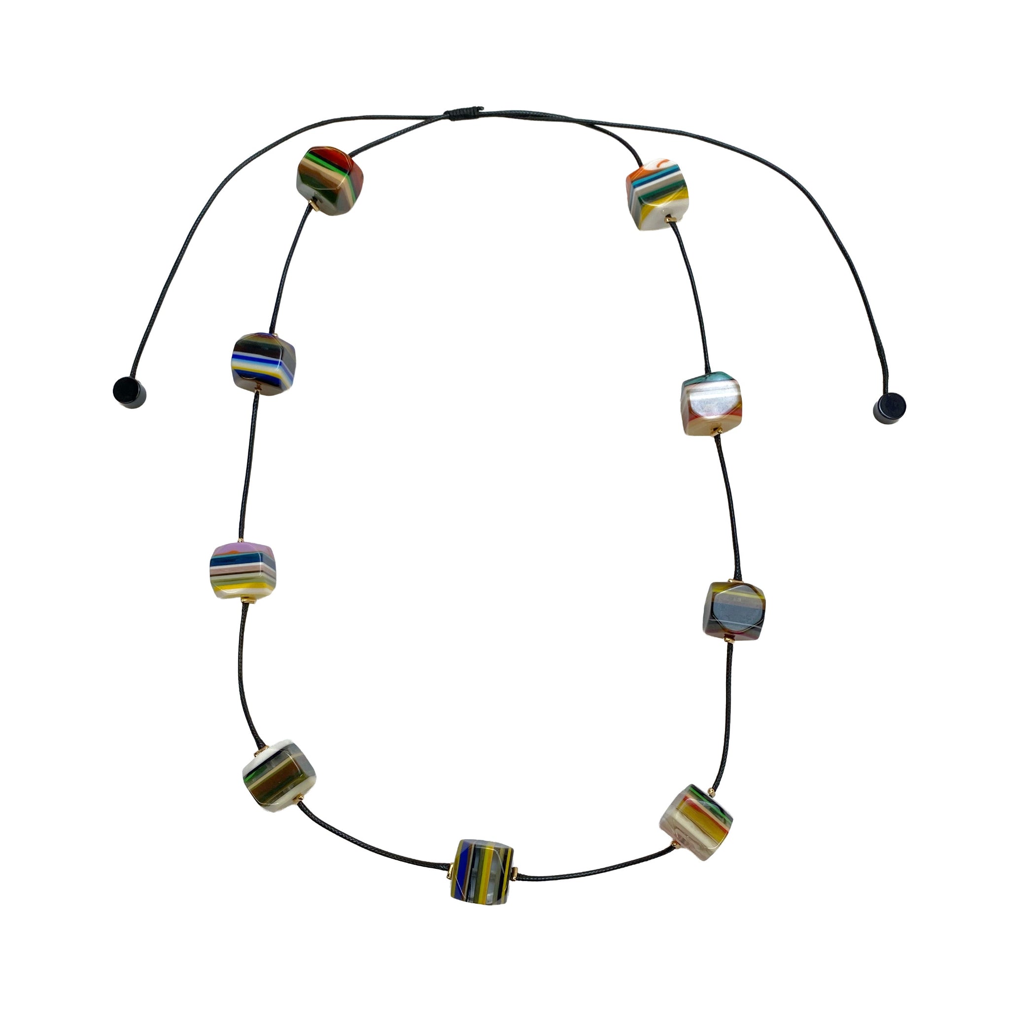 Multi-Coloured Striped Square Resin Bead Necklace