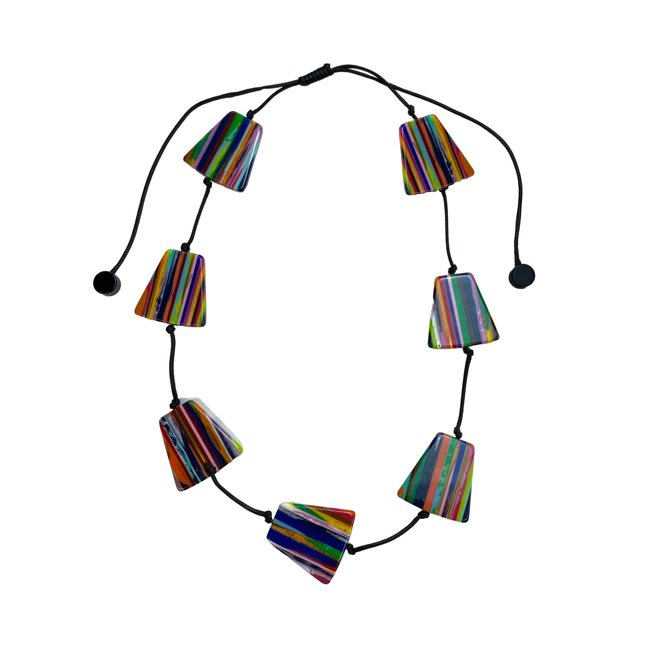 Multi-Coloured Striped Flat Resin Bead Necklace