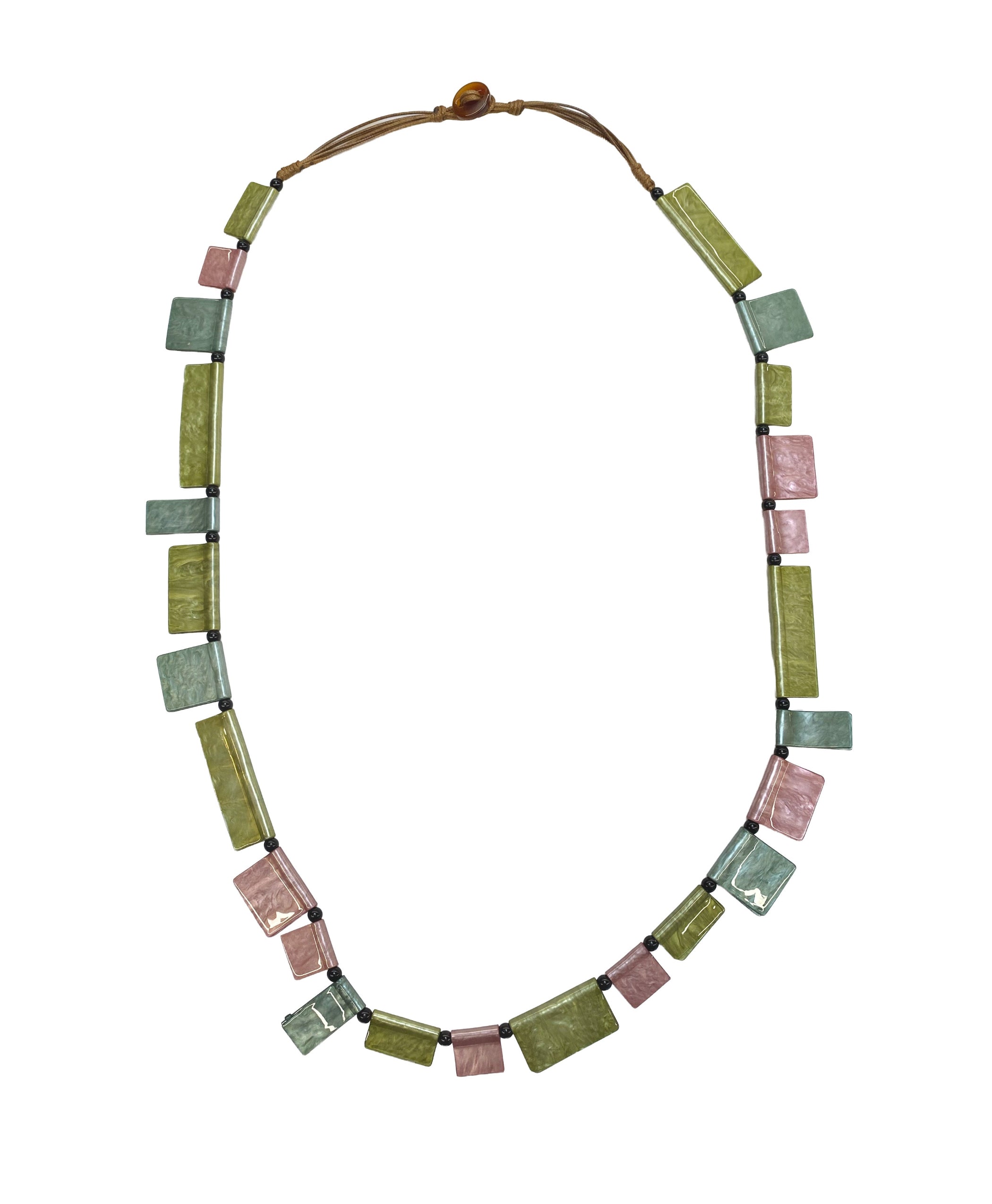 Coloured Resin Necklace in Green and Pink