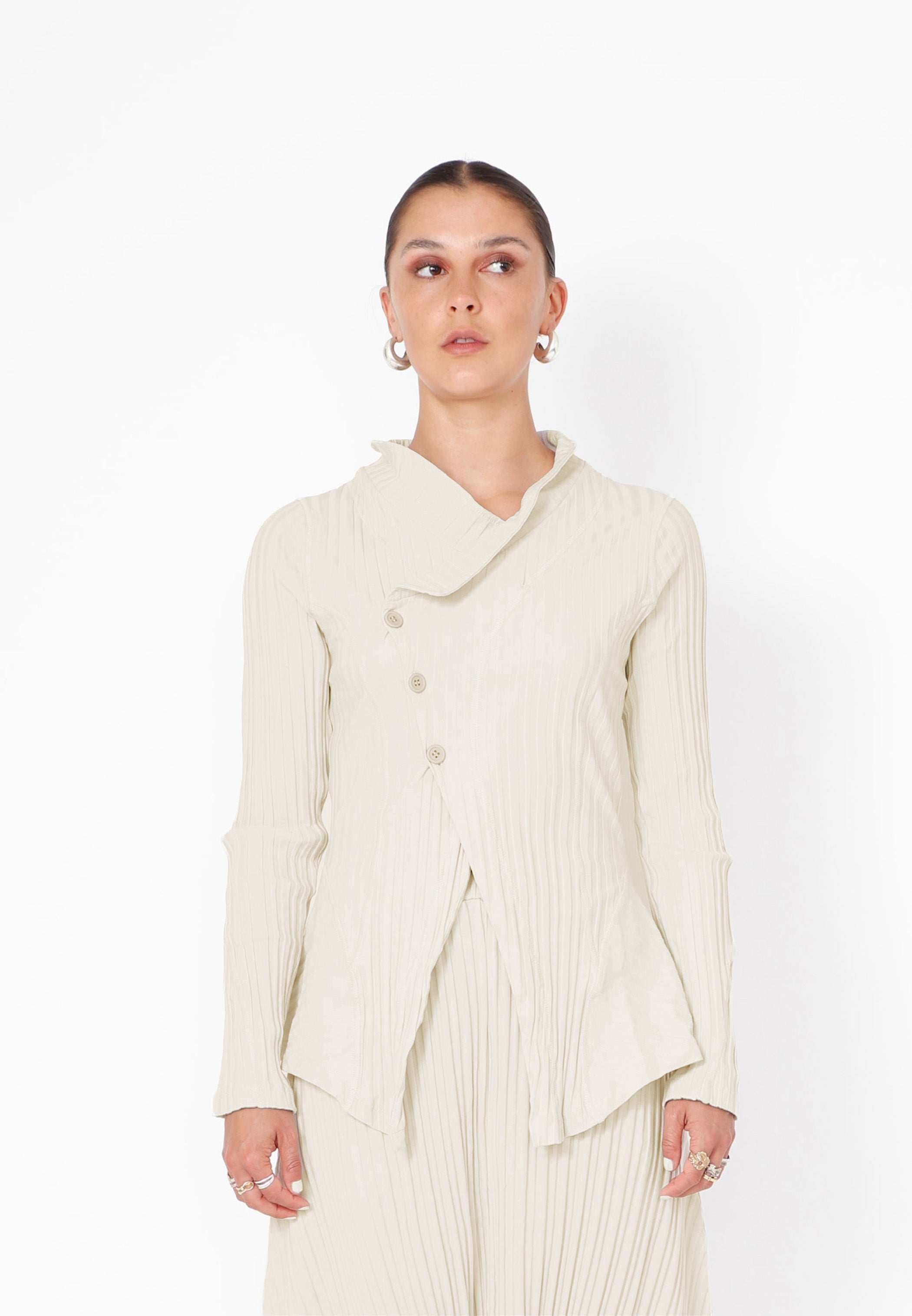 Sort Aarhus Fitted Ribbed Cardigan in Greige