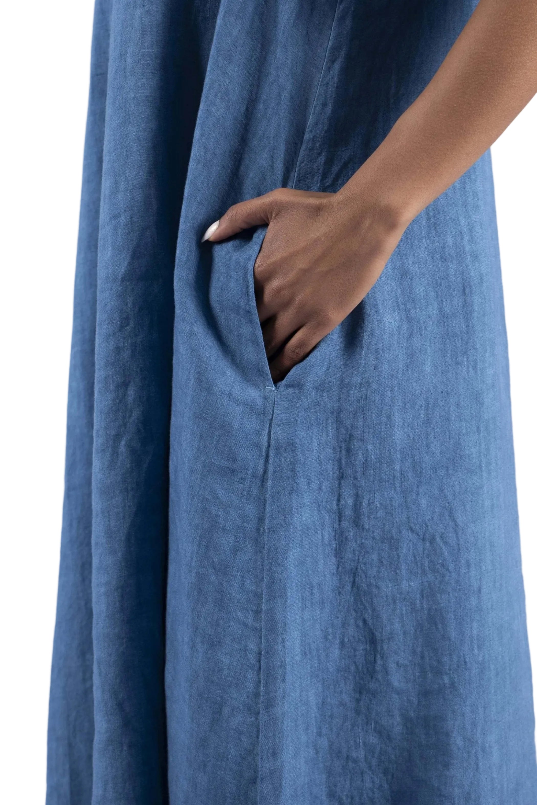 ELEMENTE CLEMENTE V-Neck Linen Dress in Alga