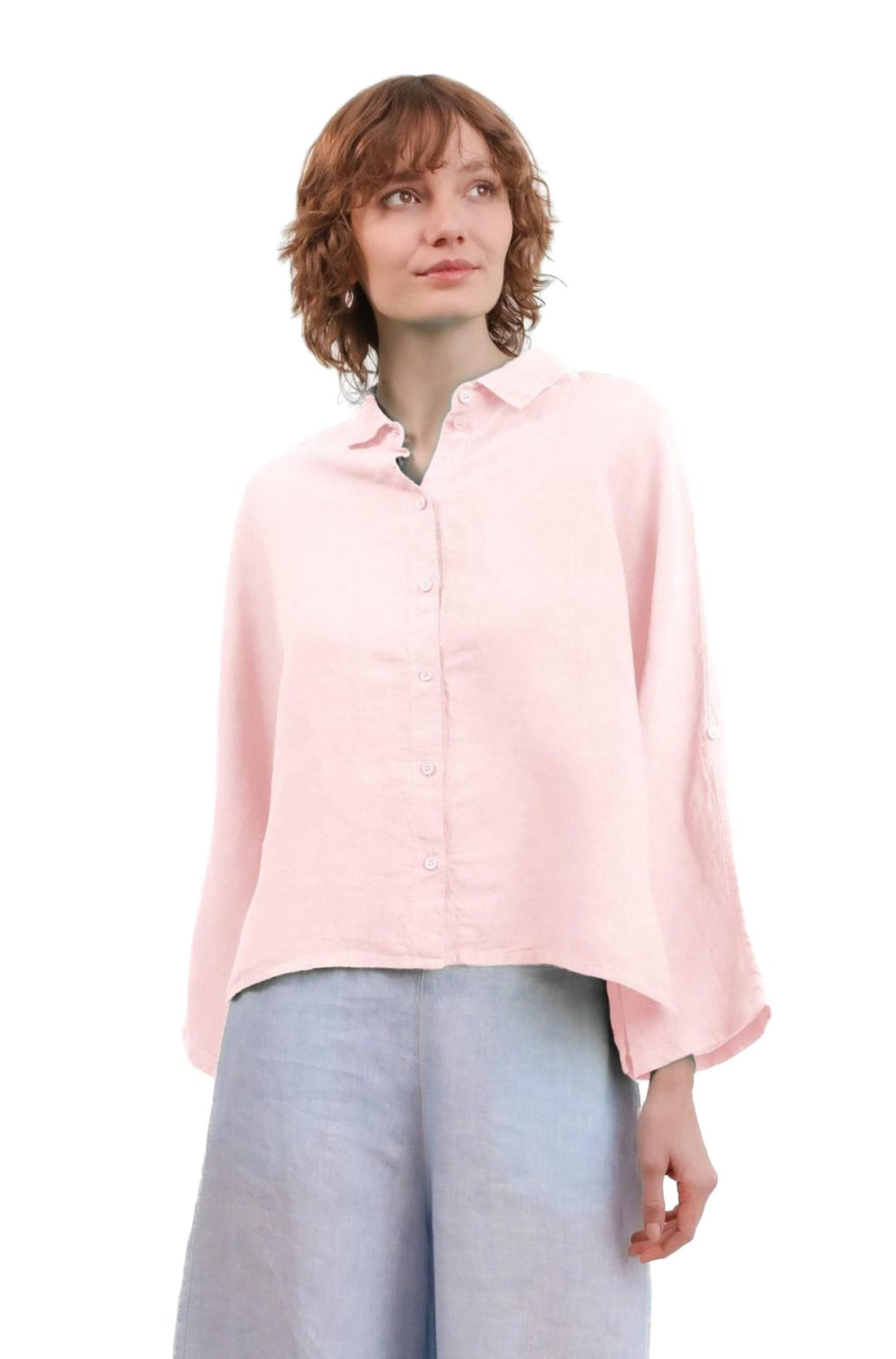 ELEMENTE CLEMENTE Dolman Sleeve Hanky Linen Blouse in Rosebud