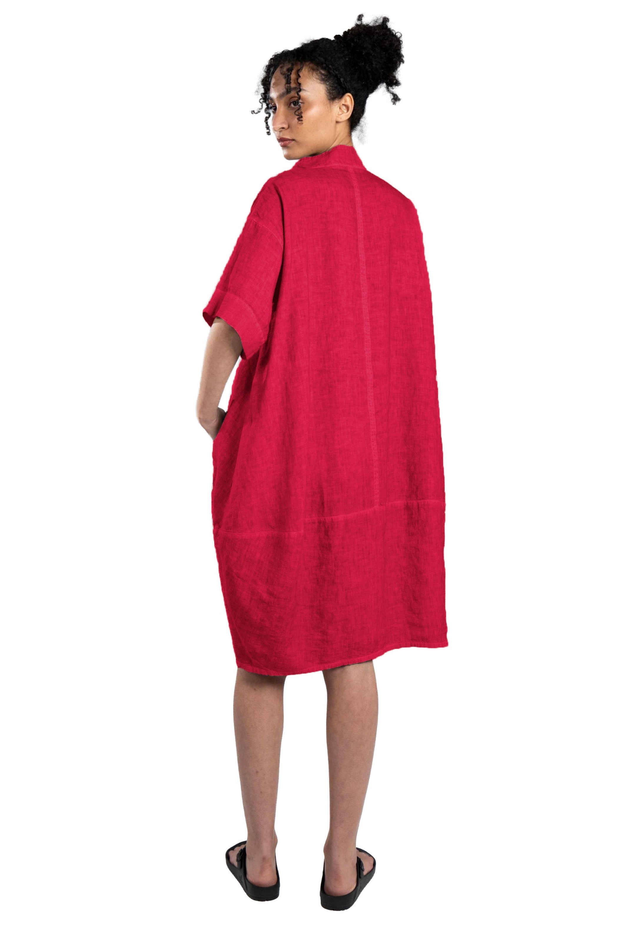 ELEMENTE CLEMENTE Relaxed Bubble Linen Dress in Raspberry