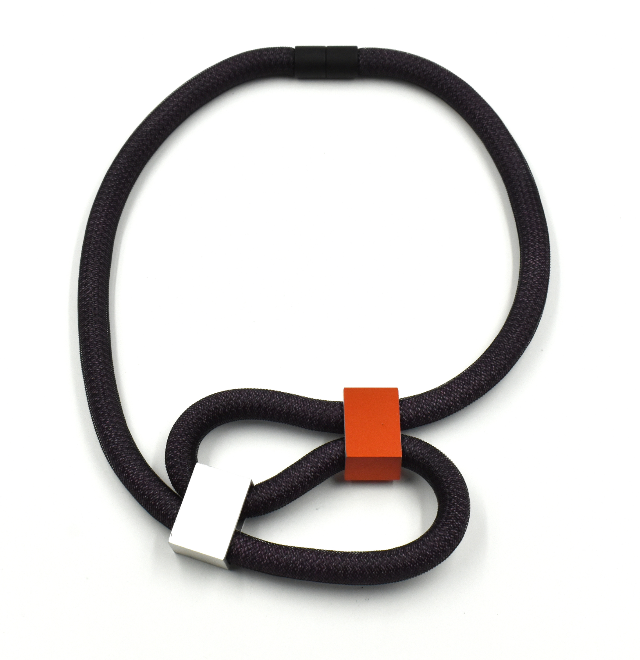 CHRISTINA BRAMPTI Mesh and Cord Necklace - Mauve and Black