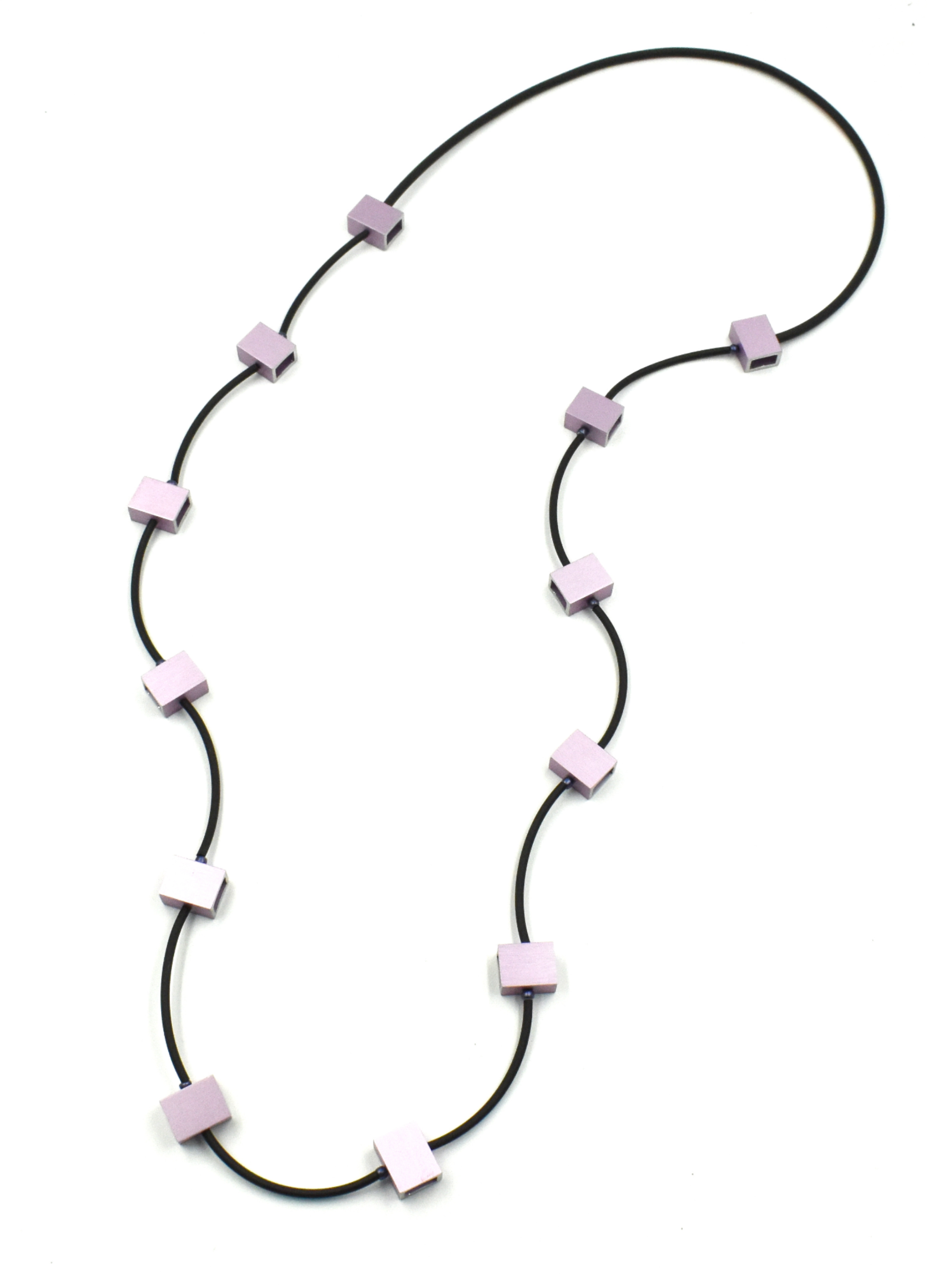 CHRISTINA BRAMPTI Long Rubber Necklace with Aluminum Beads - Mauve and Purple