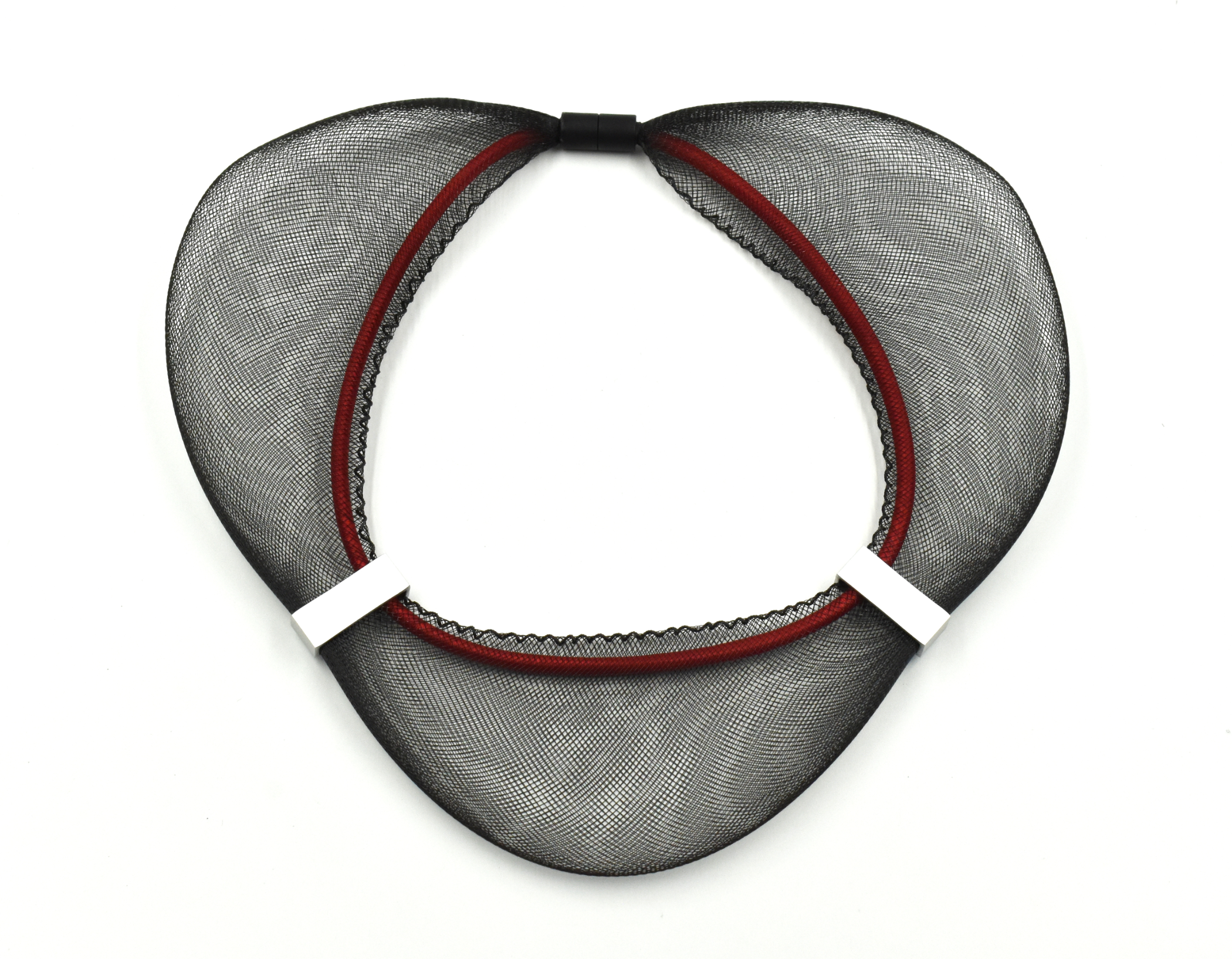 CHRISTINA BRAMPTI Triangular Mesh Collar - Red and Black