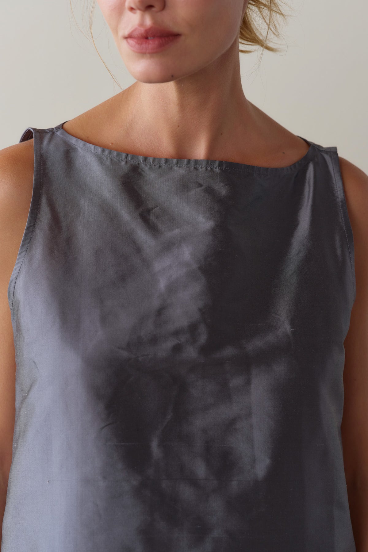 The Silk Taffeta Boatneck Shell