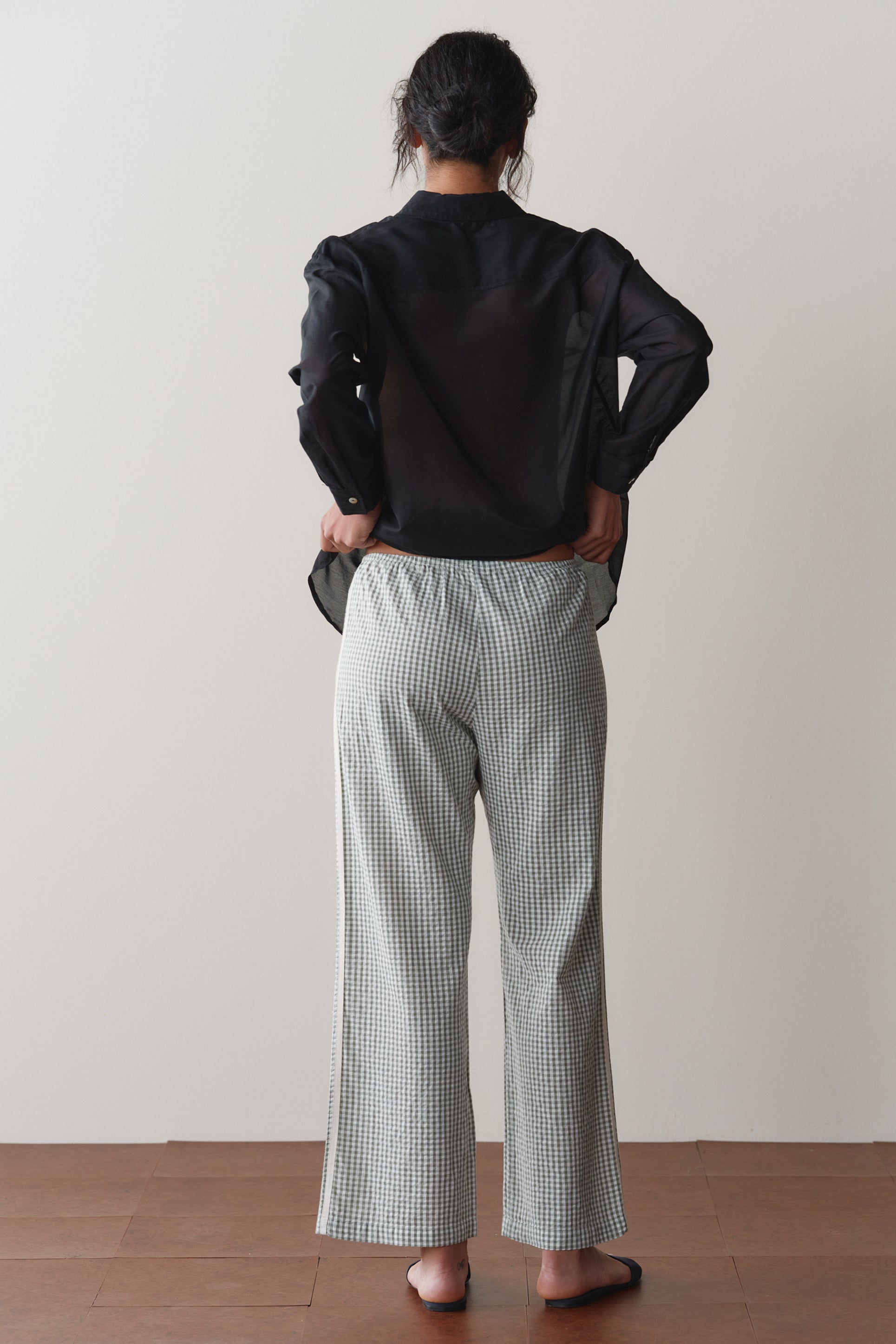 The Cotton Gingham Stripe Crop Pant