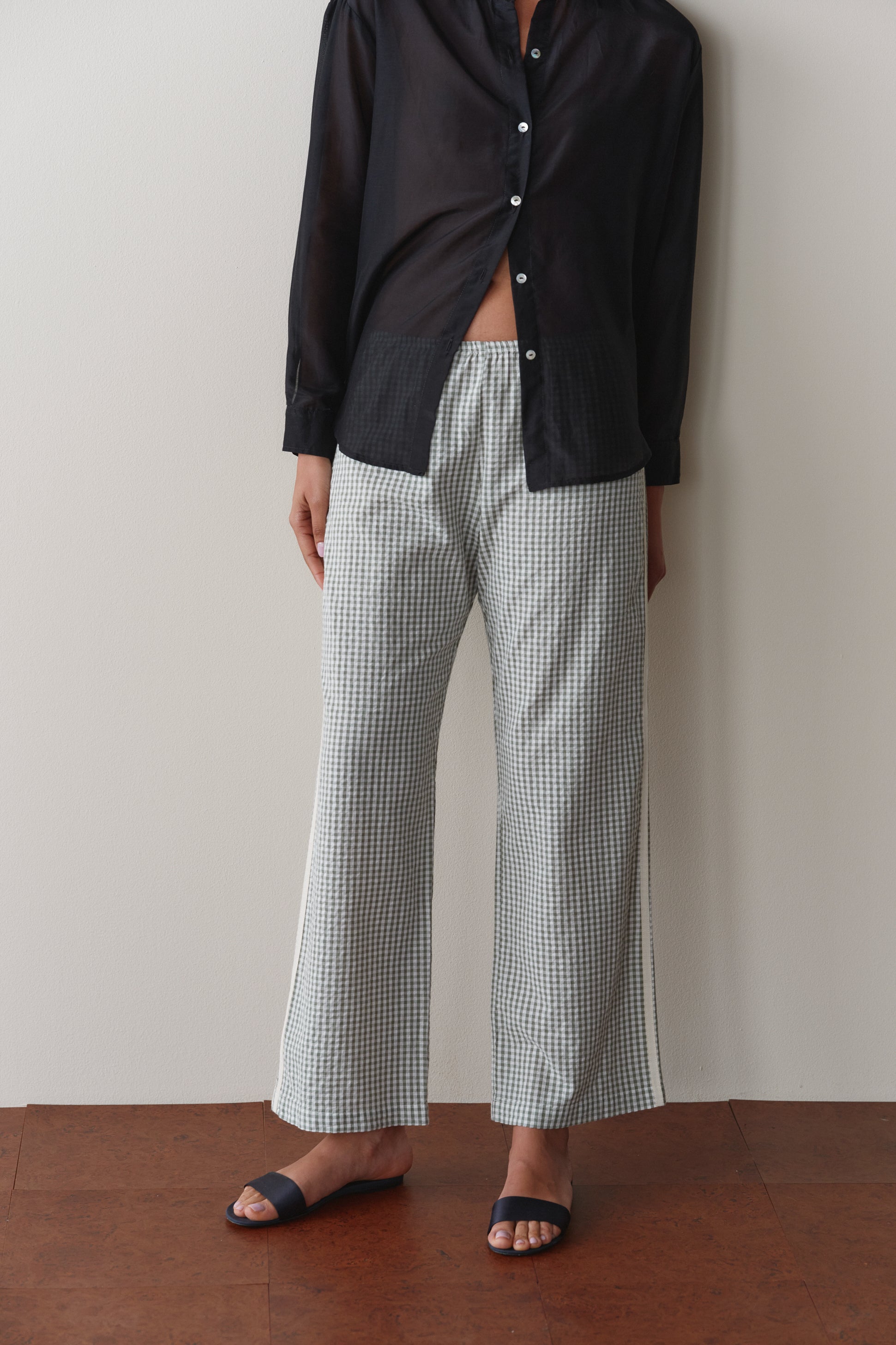 The Cotton Gingham Stripe Crop Pant