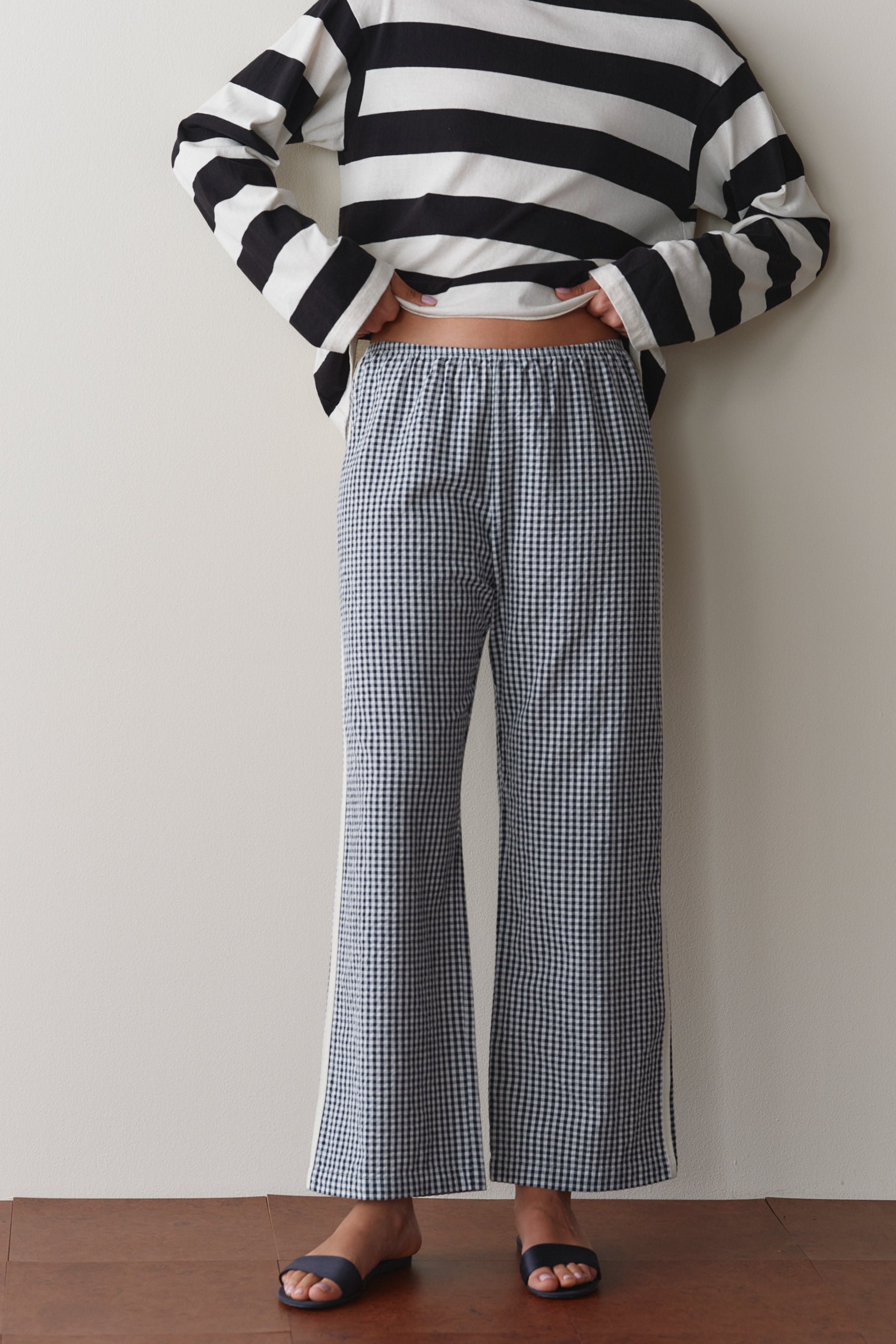 The Cotton Gingham Stripe Crop Pant
