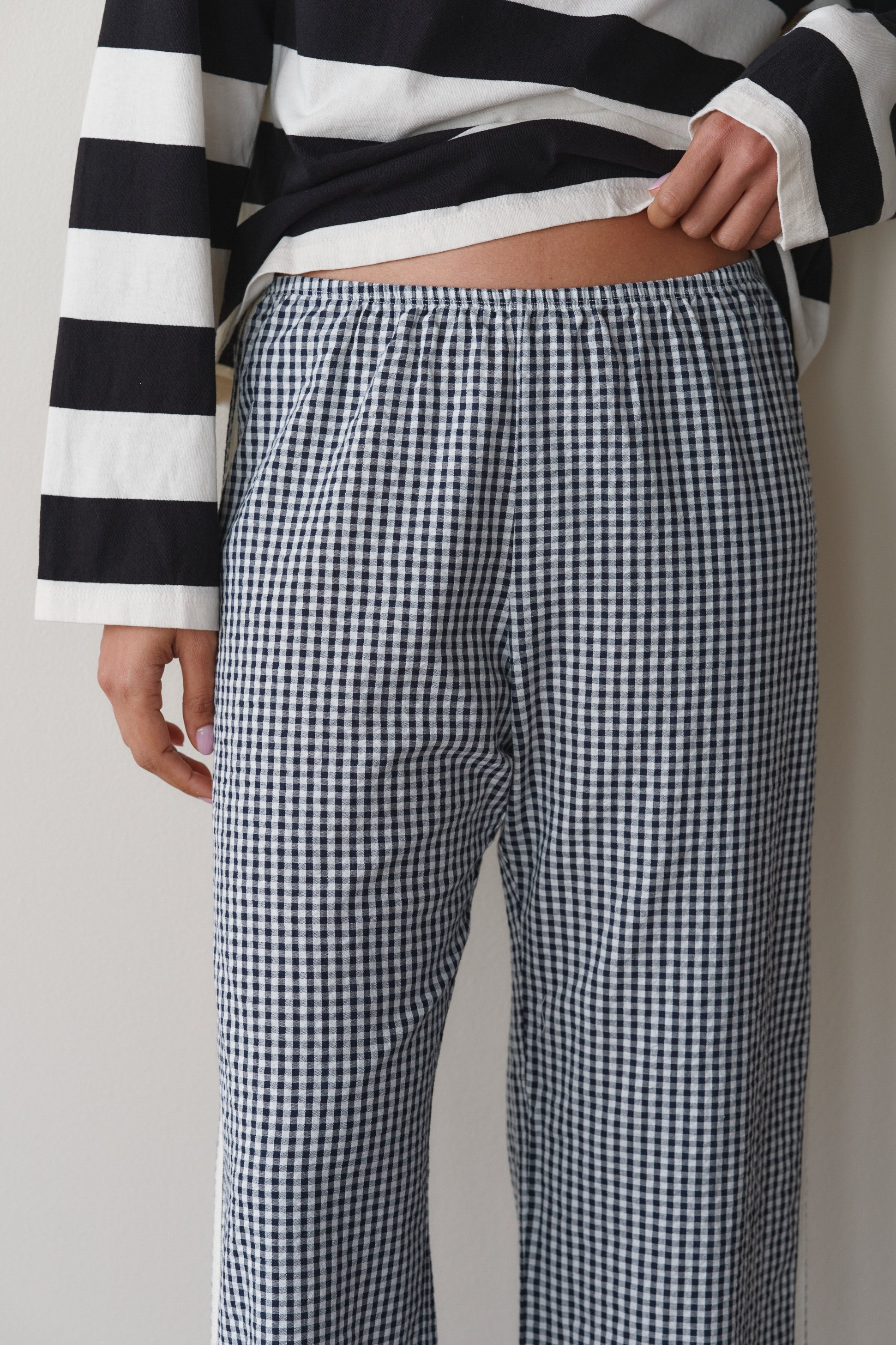 The Cotton Gingham Stripe Crop Pant