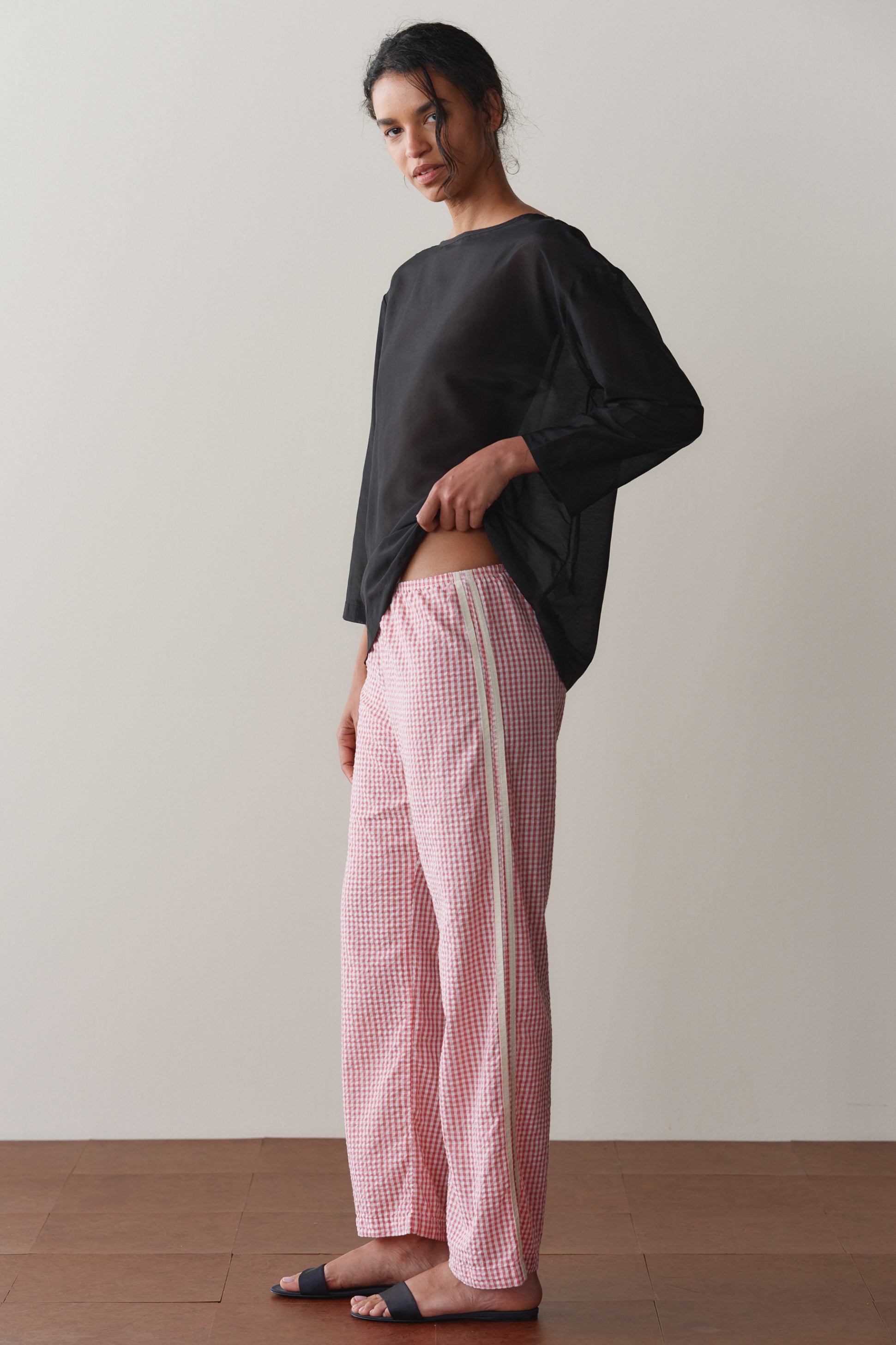 The Cotton Gingham Stripe Crop Pant