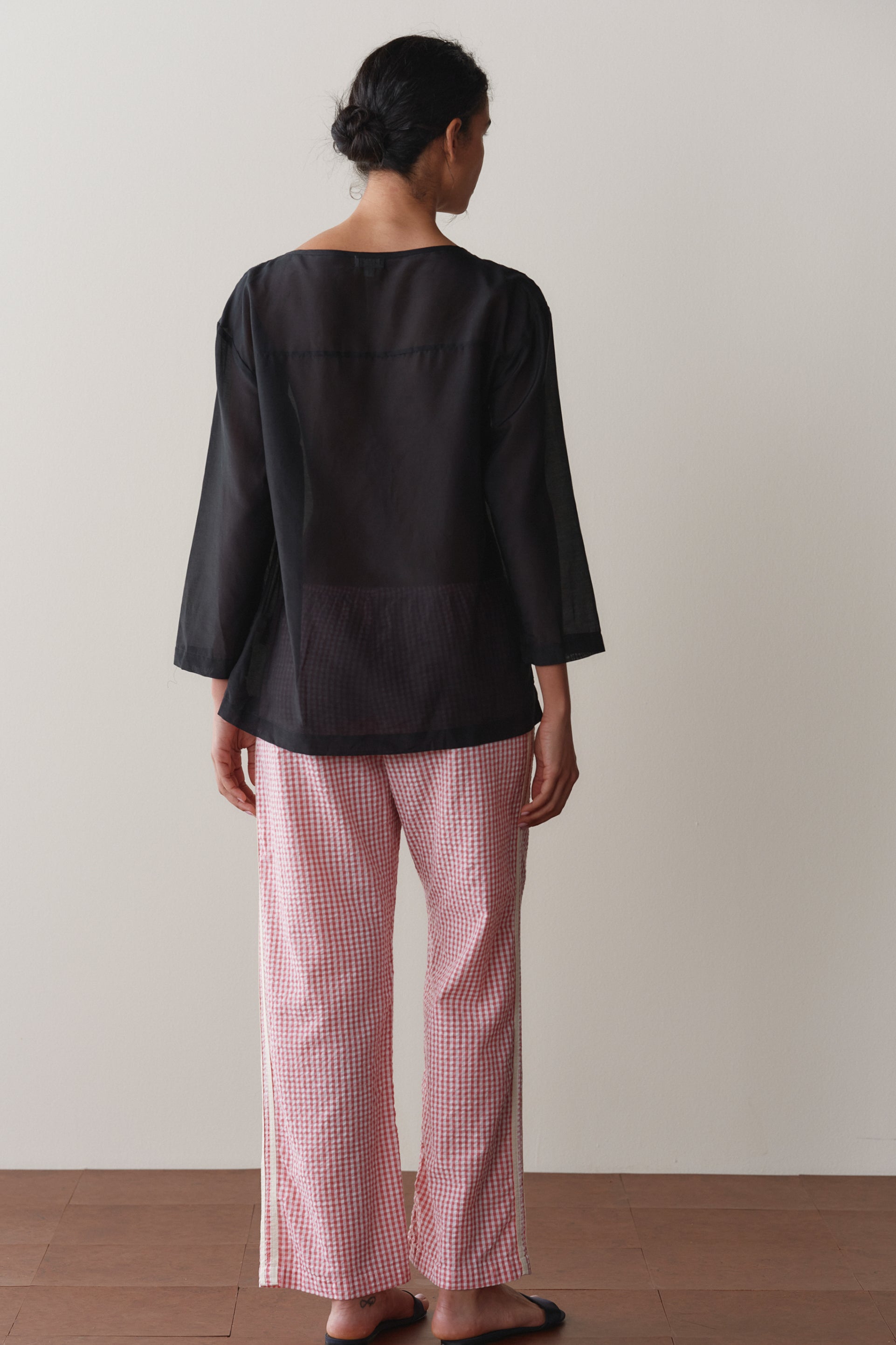The Cotton Gingham Stripe Crop Pant