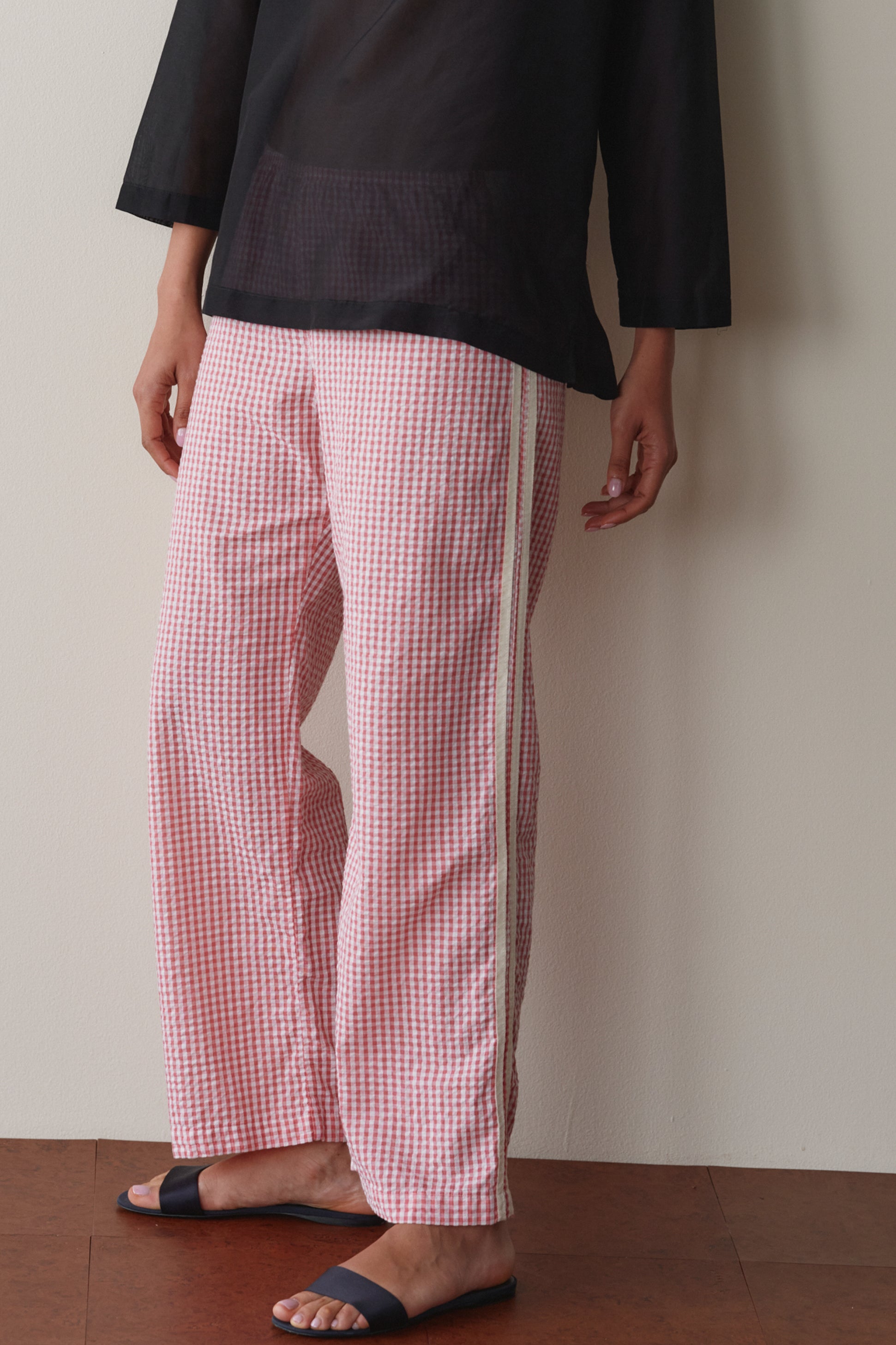 The Cotton Gingham Stripe Crop Pant