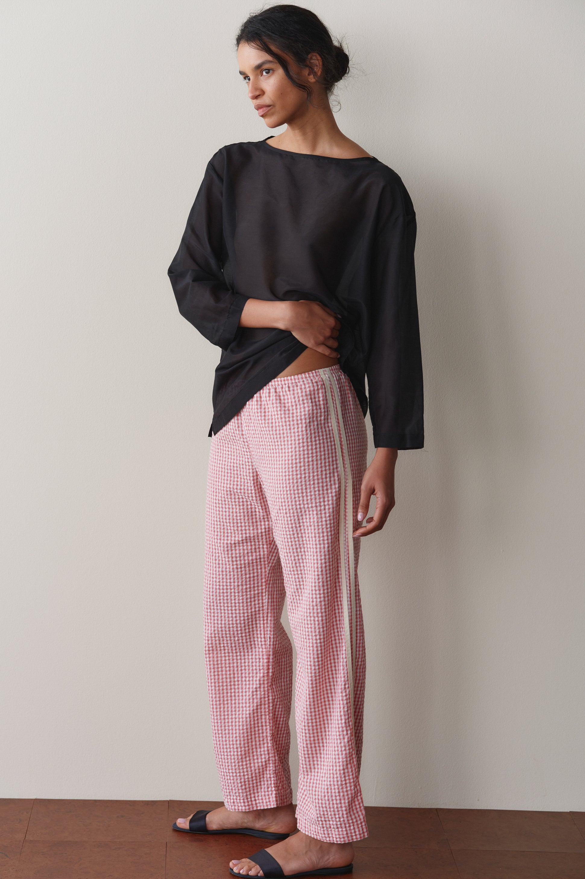 The Cotton Gingham Stripe Crop Pant