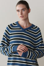 The Cotton Knit Stripe V-Neck Sweater