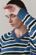 The Cotton Knit Stripe V-Neck Sweater