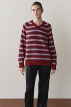 The Cotton Knit Stripe V-Neck Sweater