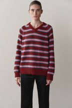 The Cotton Knit Stripe V-Neck Sweater