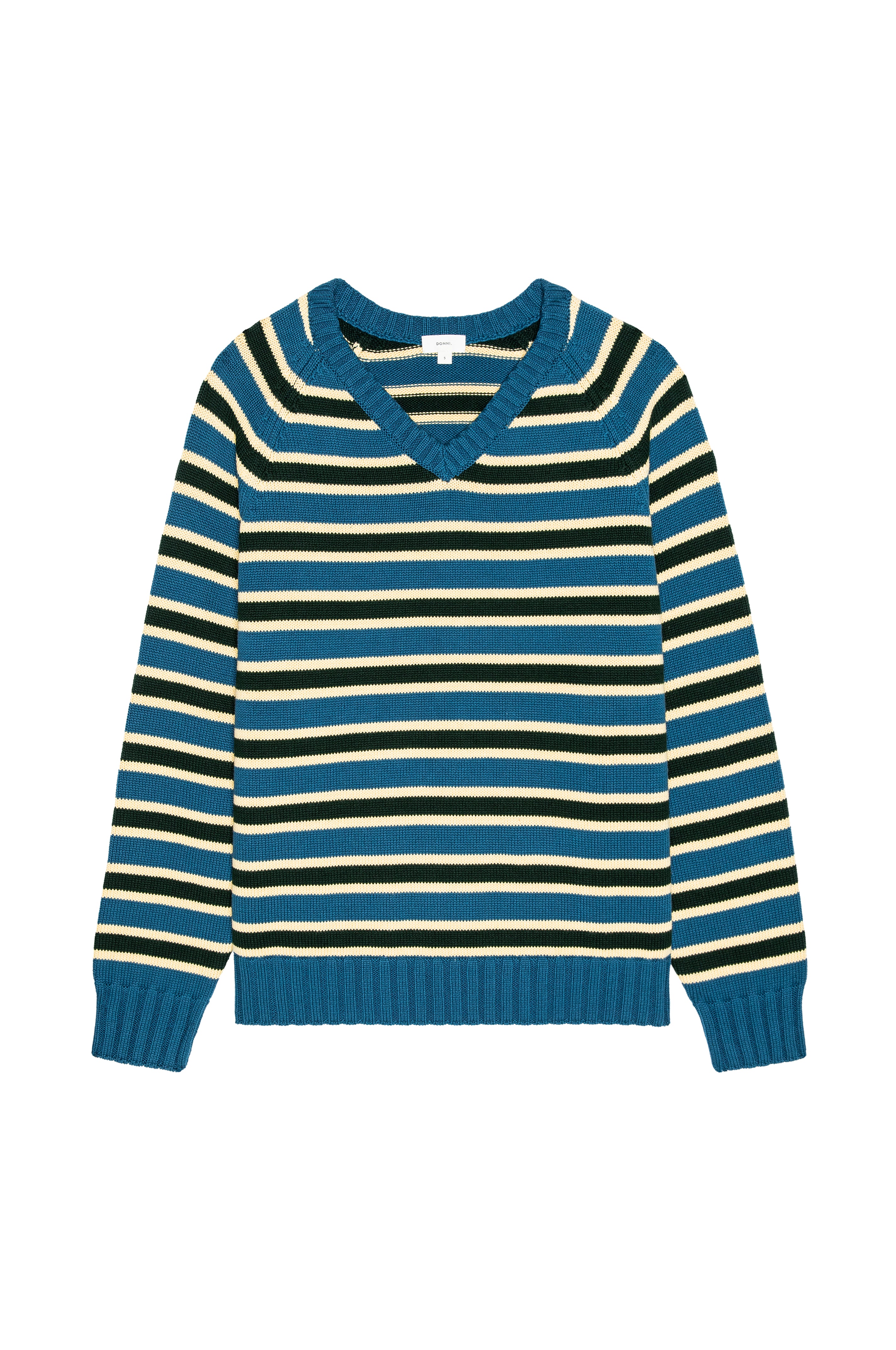 The Cotton Knit Stripe V-Neck Sweater Lake Creme Fir