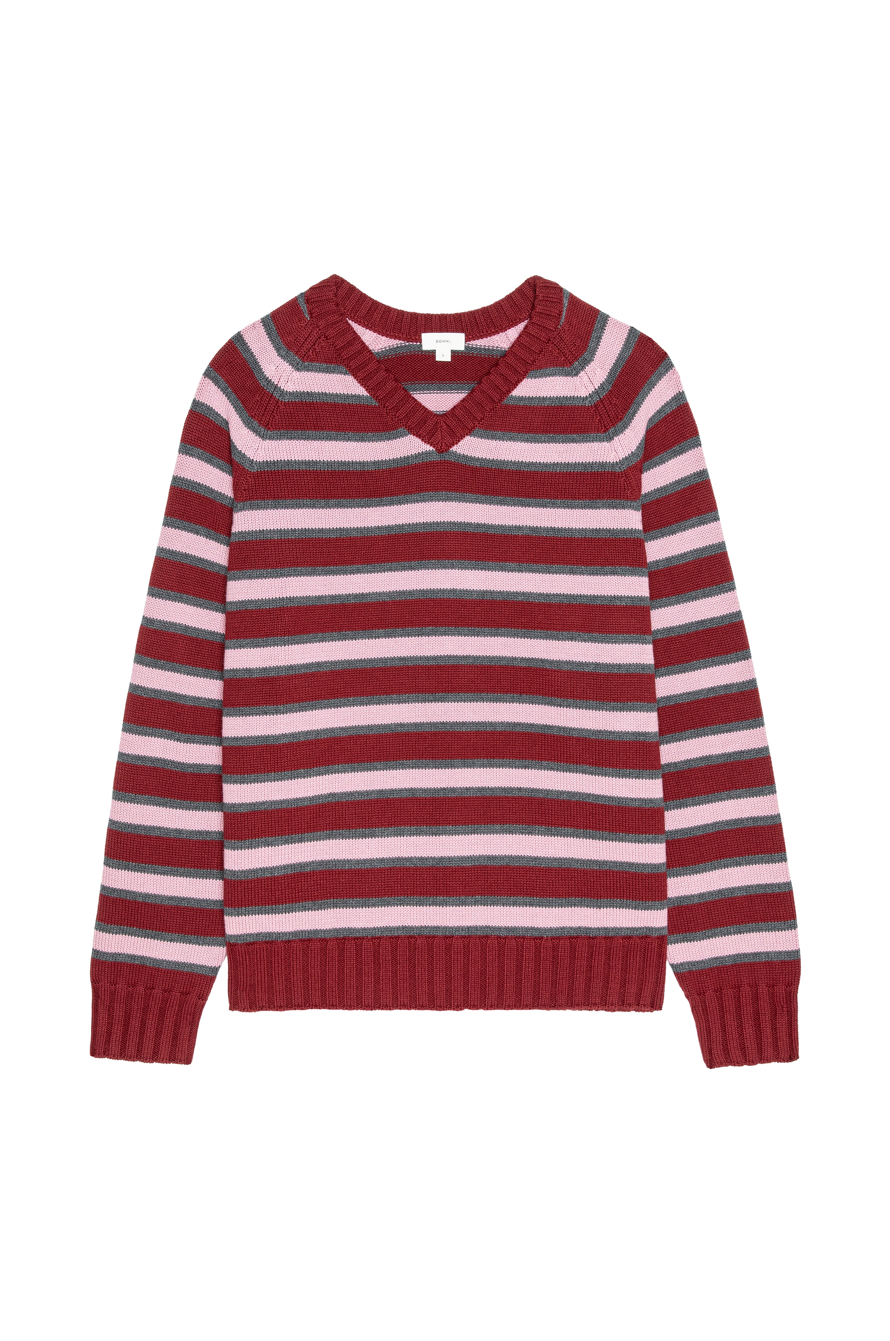 The Cotton Knit Stripe V-Neck Sweater Oxblood Roz Charcoal