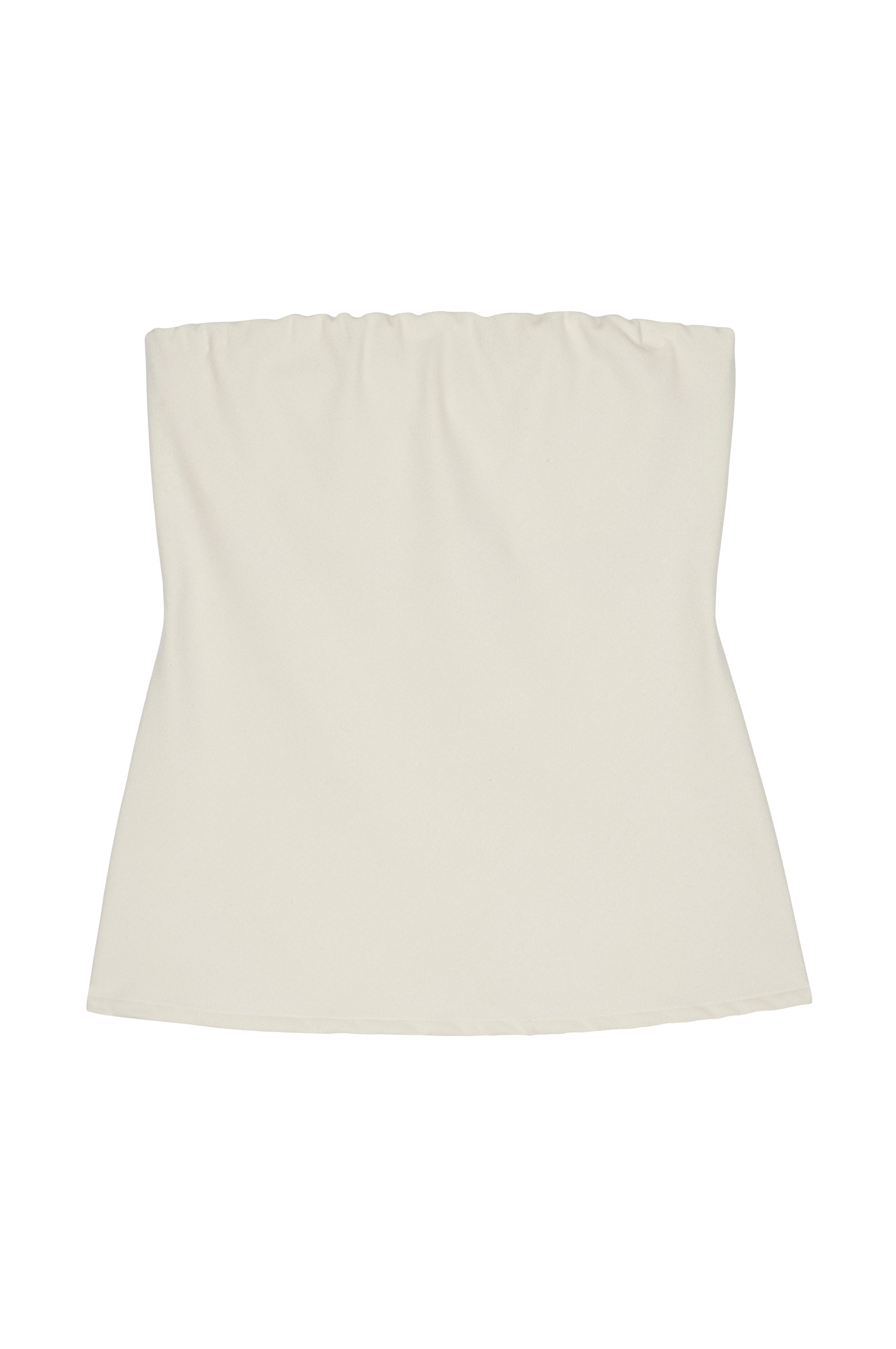 Creme strapless top on a white background