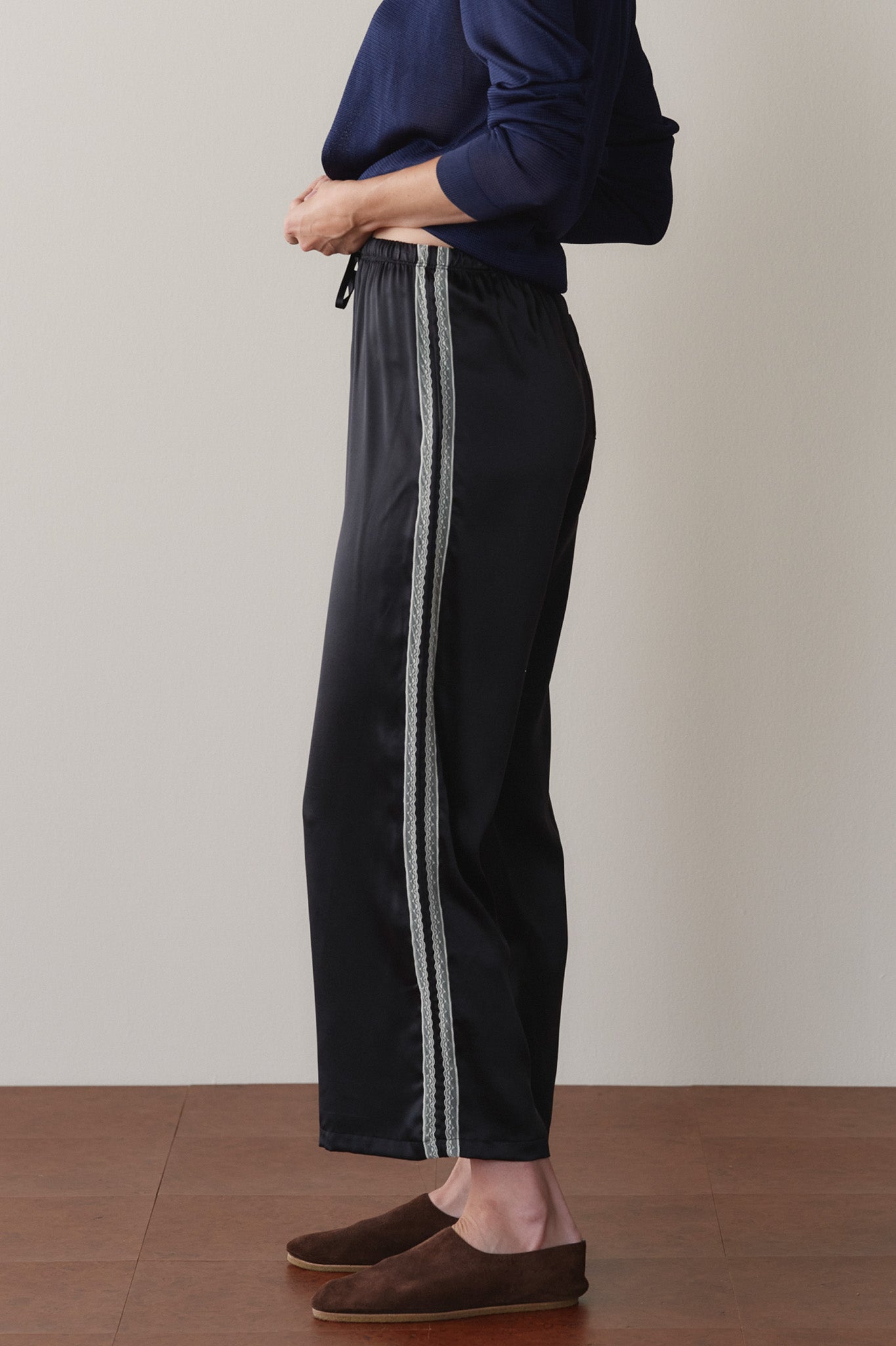 The Silk Lace Stripe Crop Pant