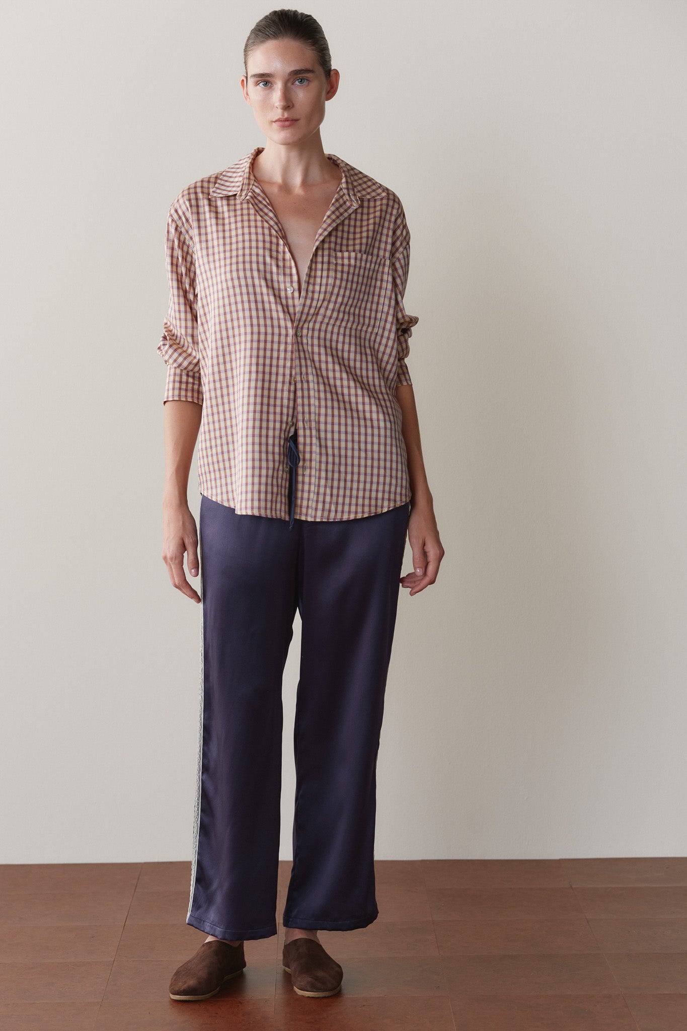 The Silk Lace Stripe Crop Pant