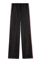 Black pants with pink stripes on a white background