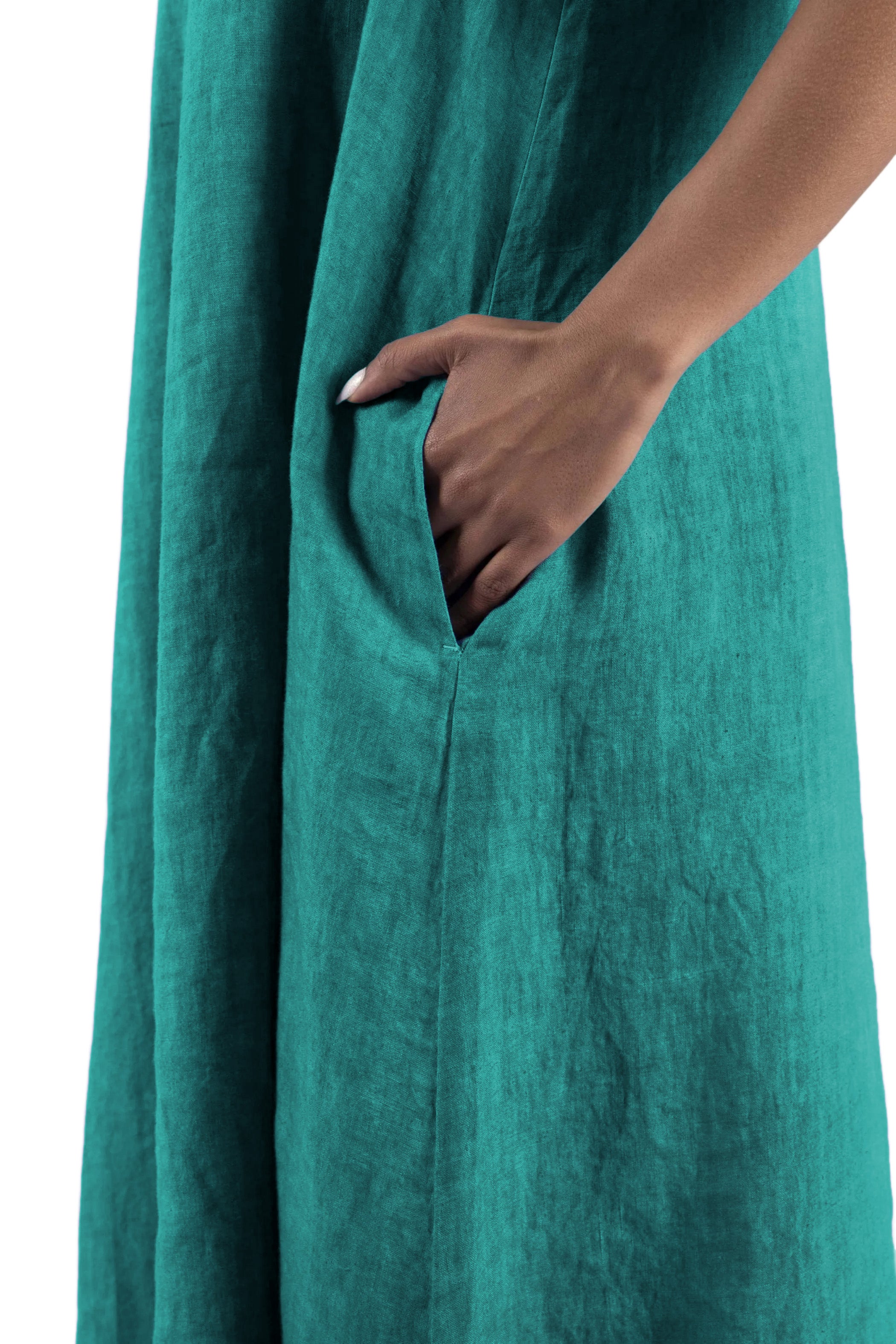 ELEMENTE CLEMENTE V-Neck Linen Dress in Deep Teal