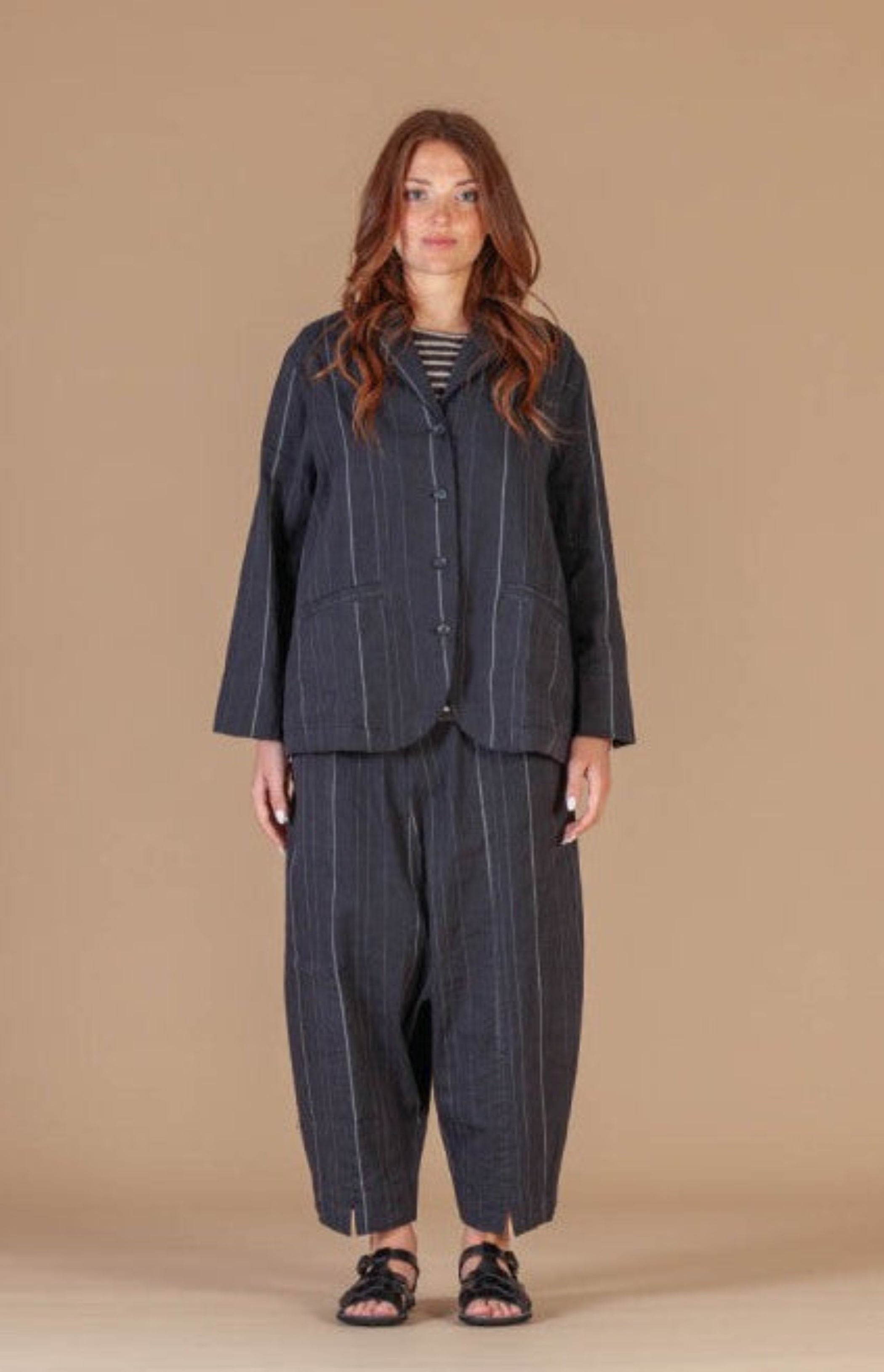 MAMA B Boxy Jacket In Anthracite Stripes