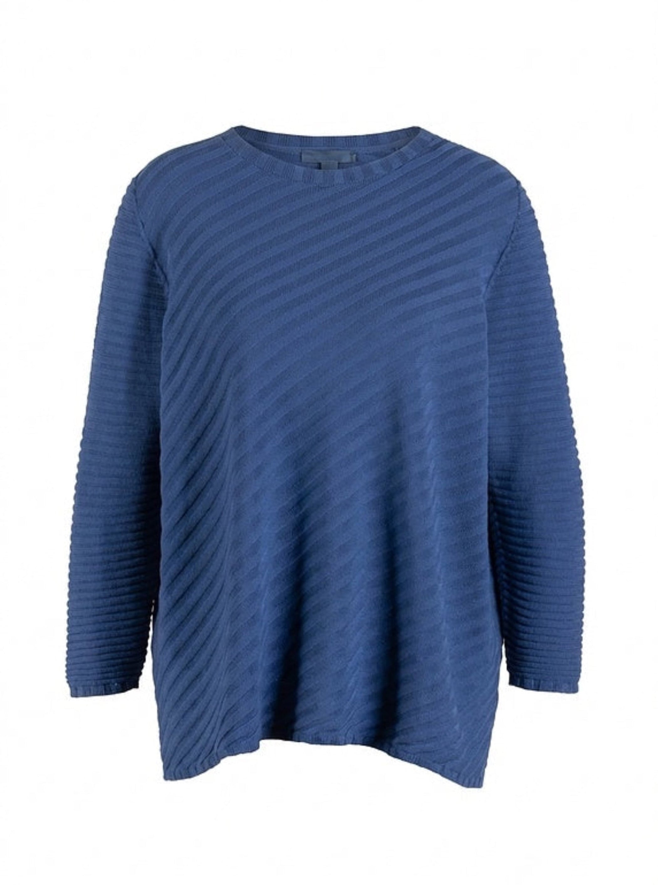 OSKA Long Ribbed Knit Pullover in Denim