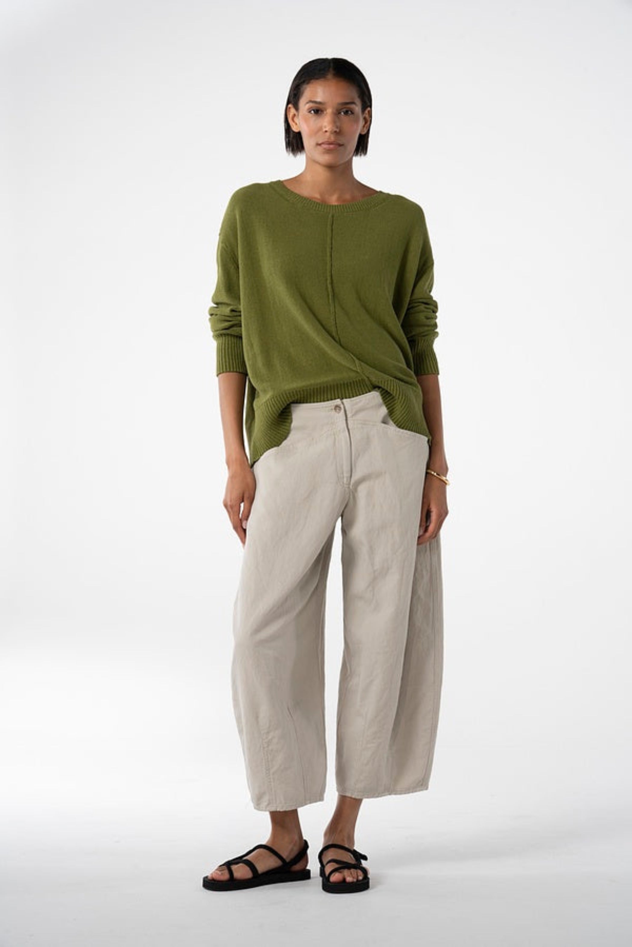 OSKA Cropped Barrel Leg Pant in Nettle