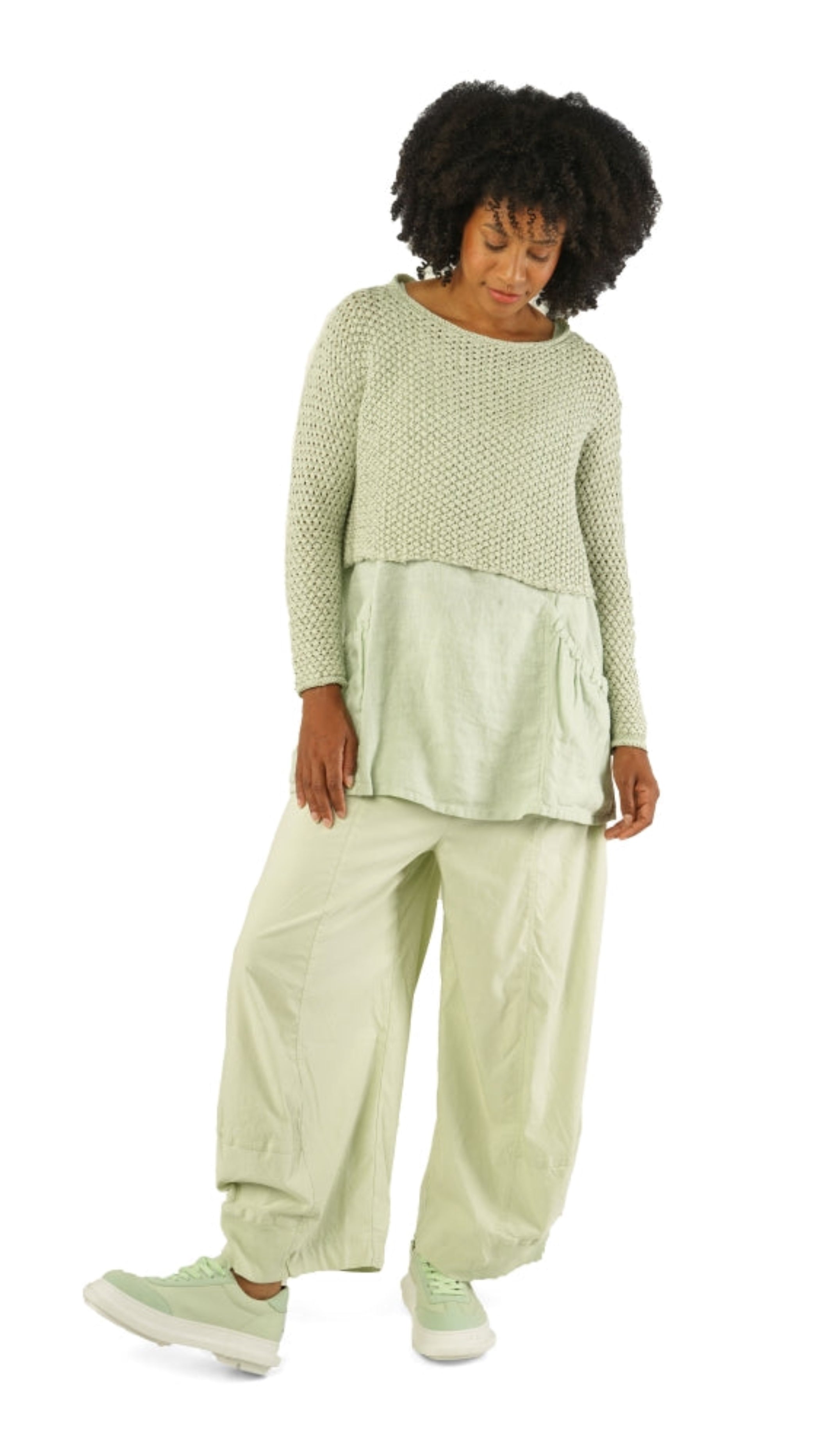 RUNDHOLZ BLACK LABEL Textured Knit Cropped Pullover in Lime