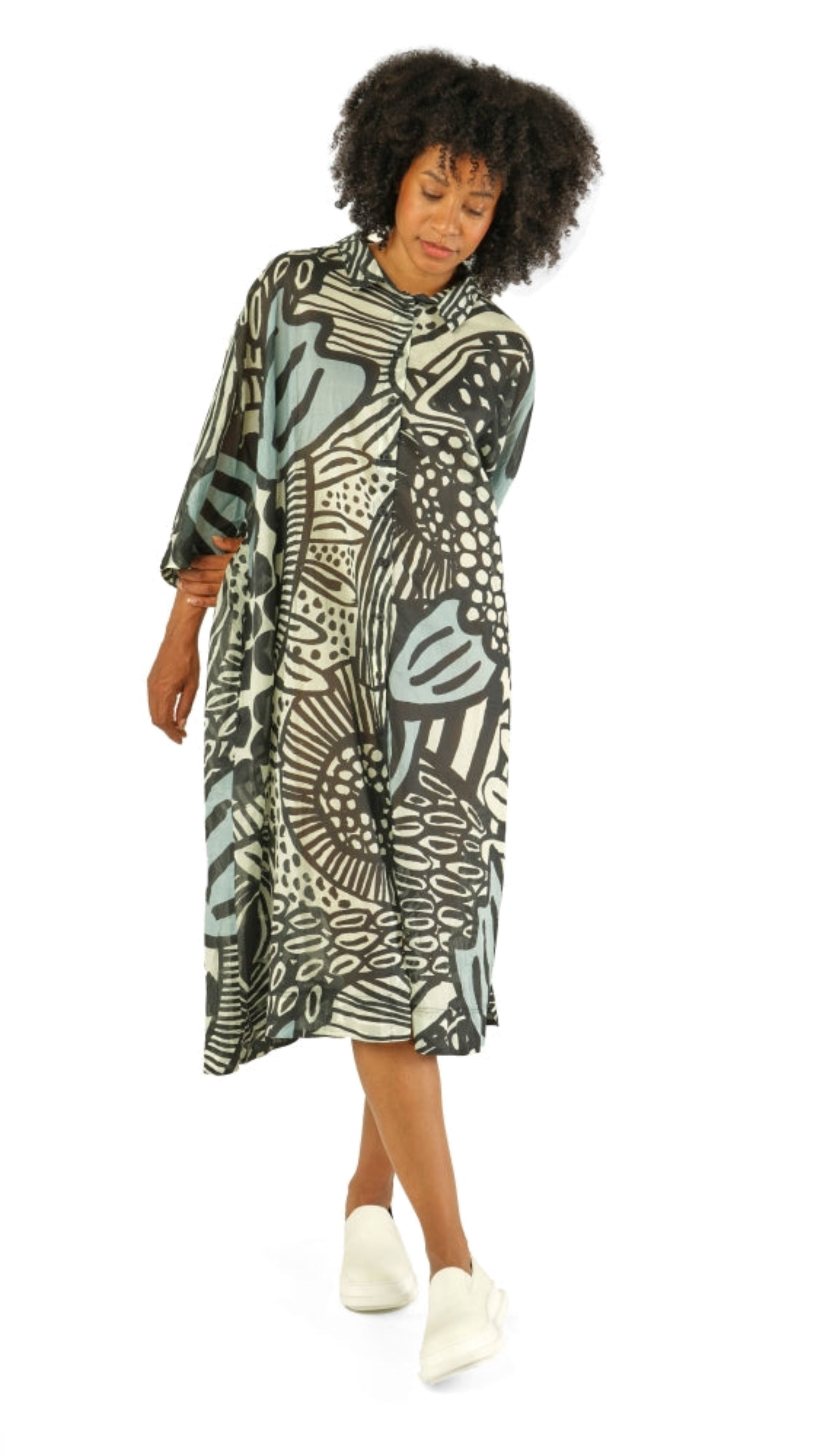 RUNDHOLZ BLACK LABEL Cotton Voile Shirtdress in Multi Coloured Print