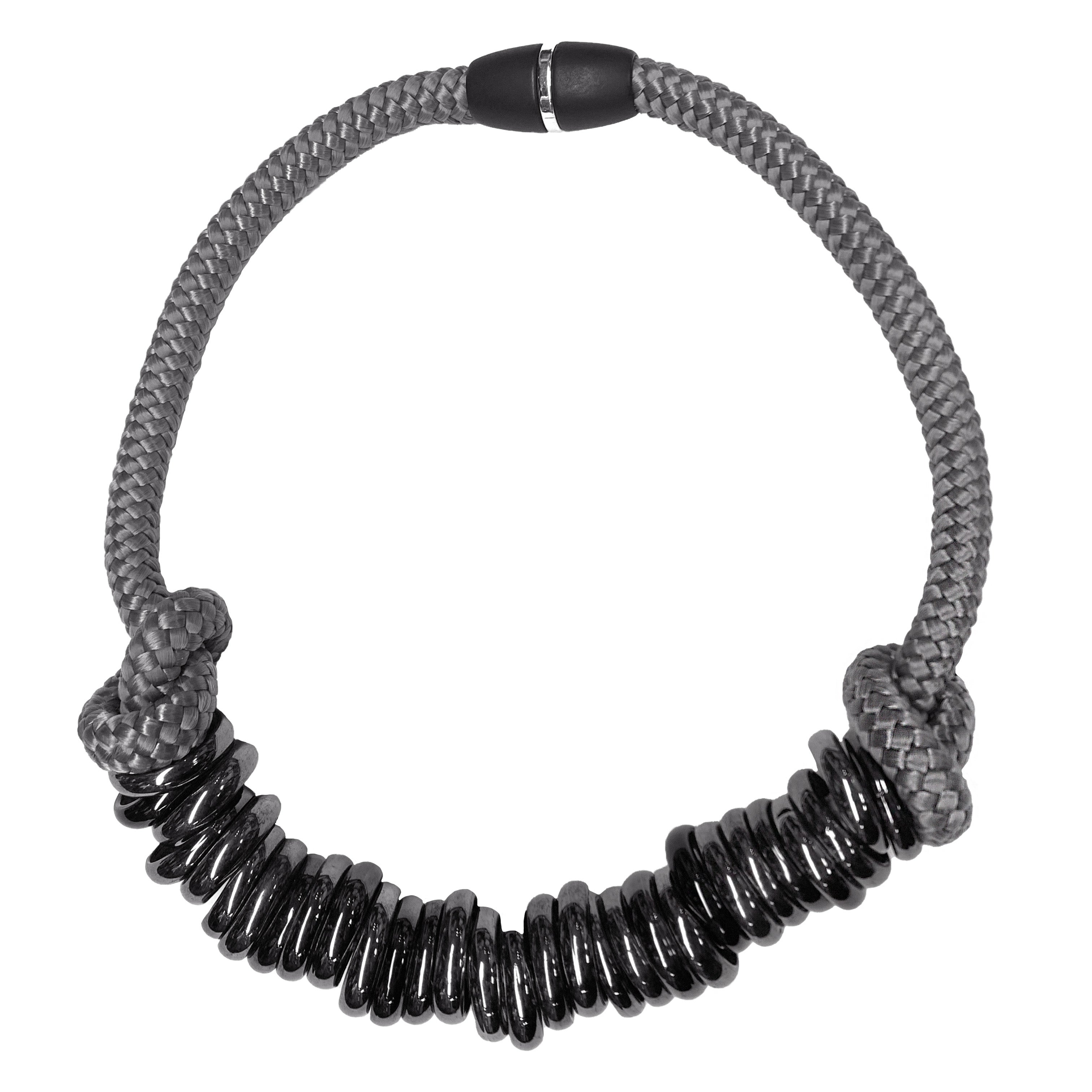 SAMUEL CORAUX Glass Ring Necklace in Dark Grey